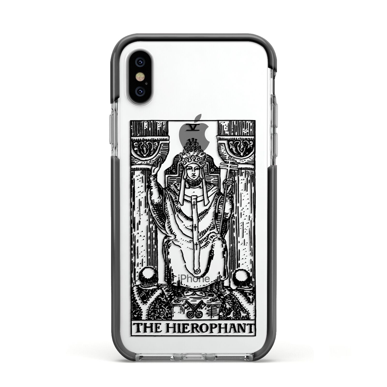 The Hierophant Monochrome Tarot Card Apple iPhone Xs Impact Case Black Edge on Silver Phone