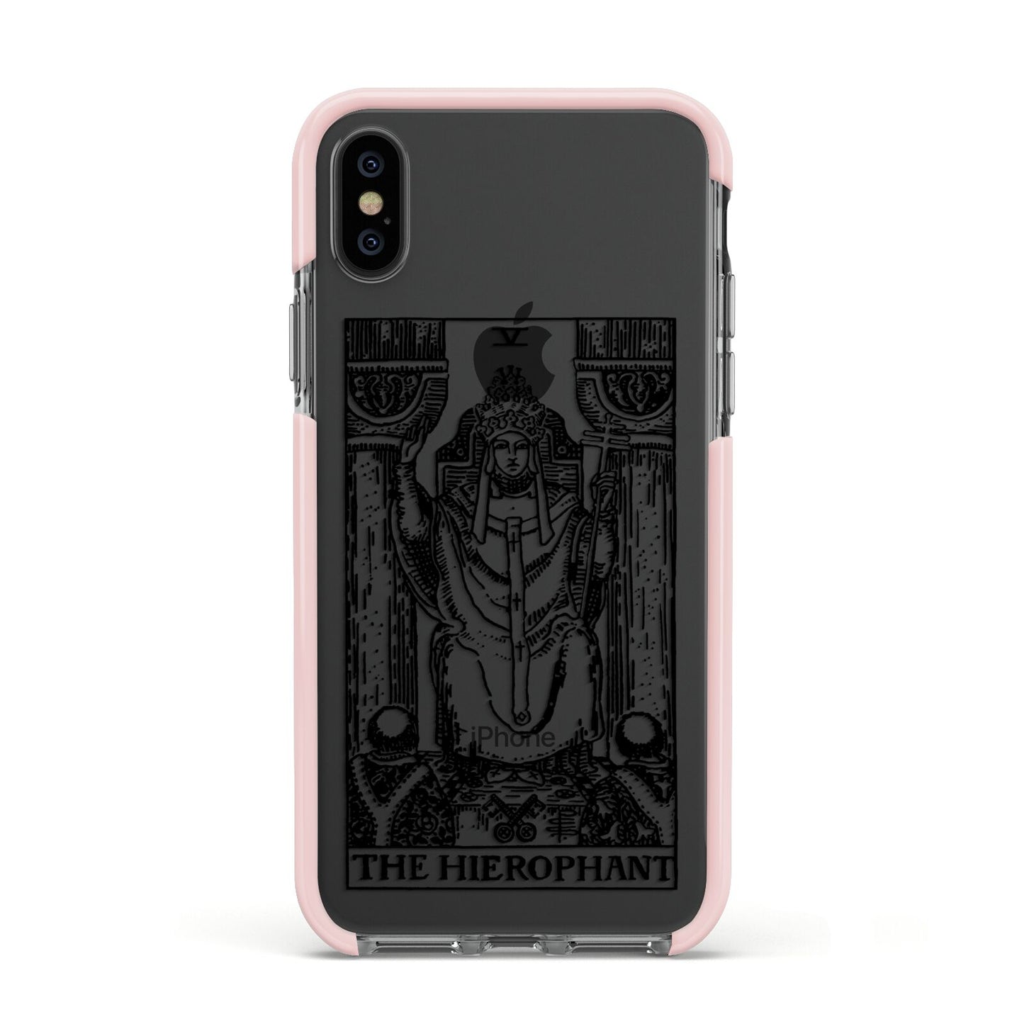 The Hierophant Monochrome Tarot Card Apple iPhone Xs Impact Case Pink Edge on Black Phone