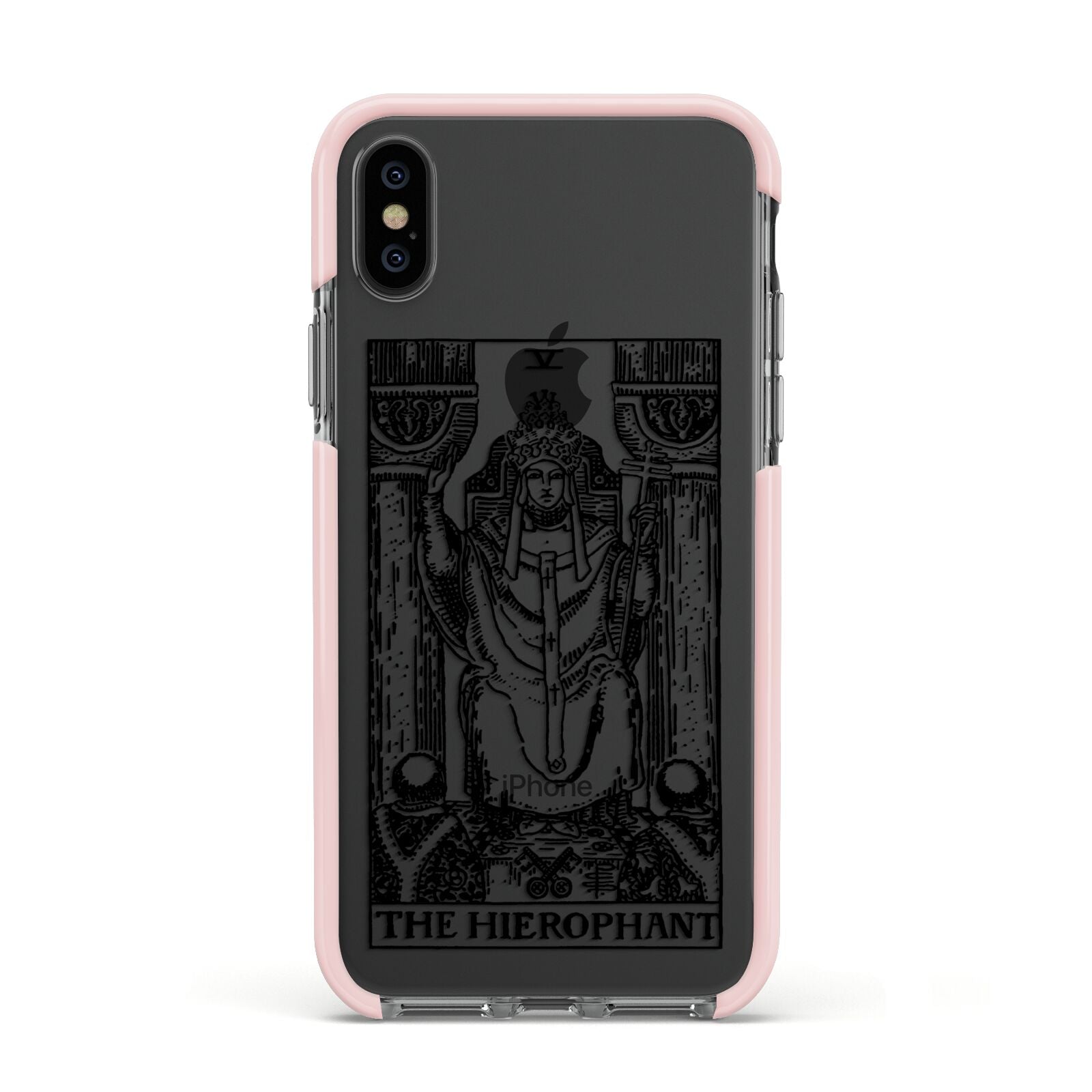 The Hierophant Monochrome Tarot Card Apple iPhone Xs Impact Case Pink Edge on Black Phone