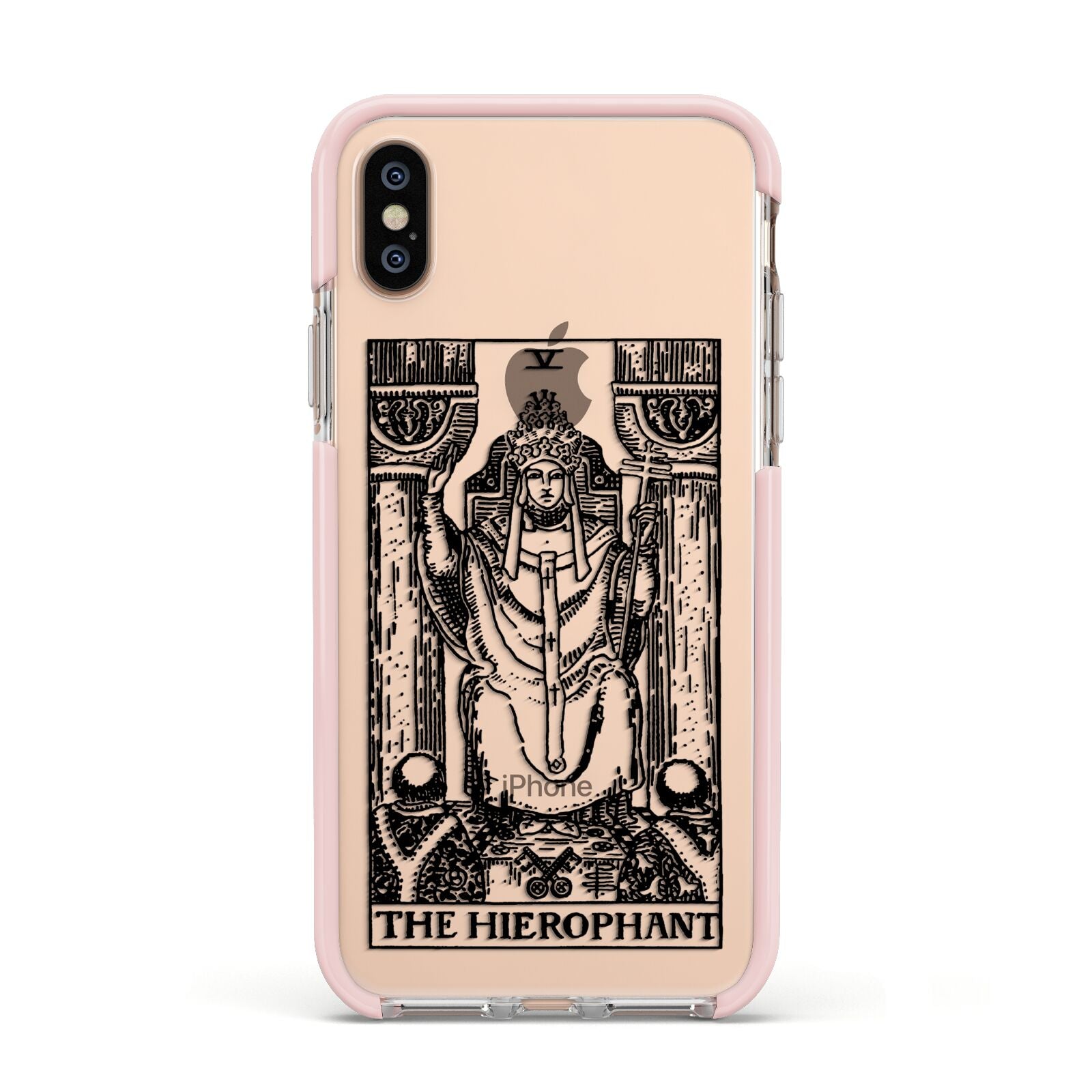 The Hierophant Monochrome Tarot Card Apple iPhone Xs Impact Case Pink Edge on Gold Phone
