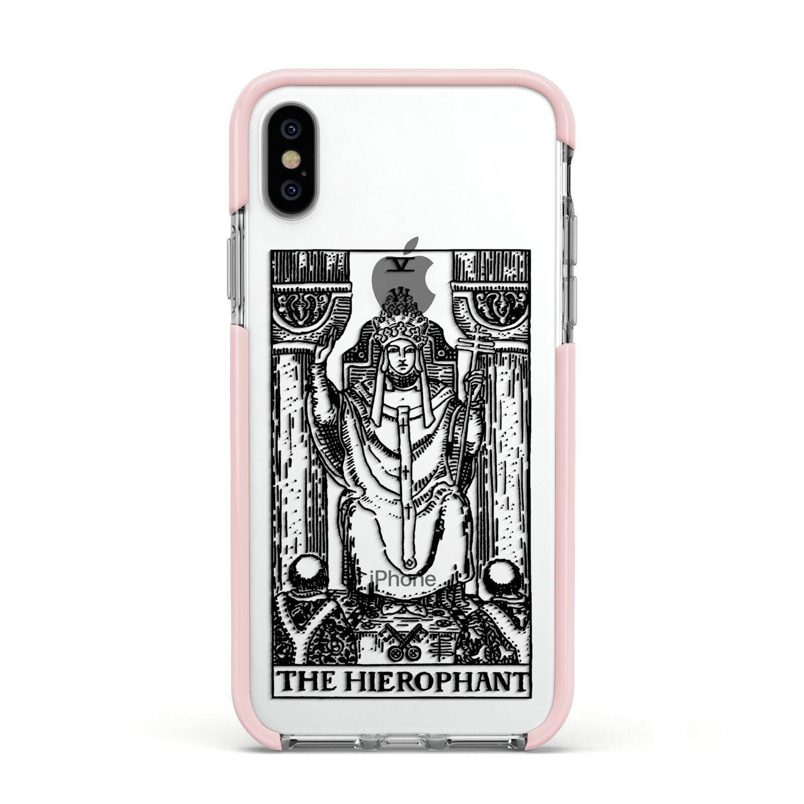 The Hierophant Monochrome Tarot Card Apple iPhone Xs Impact Case Pink Edge on Silver Phone