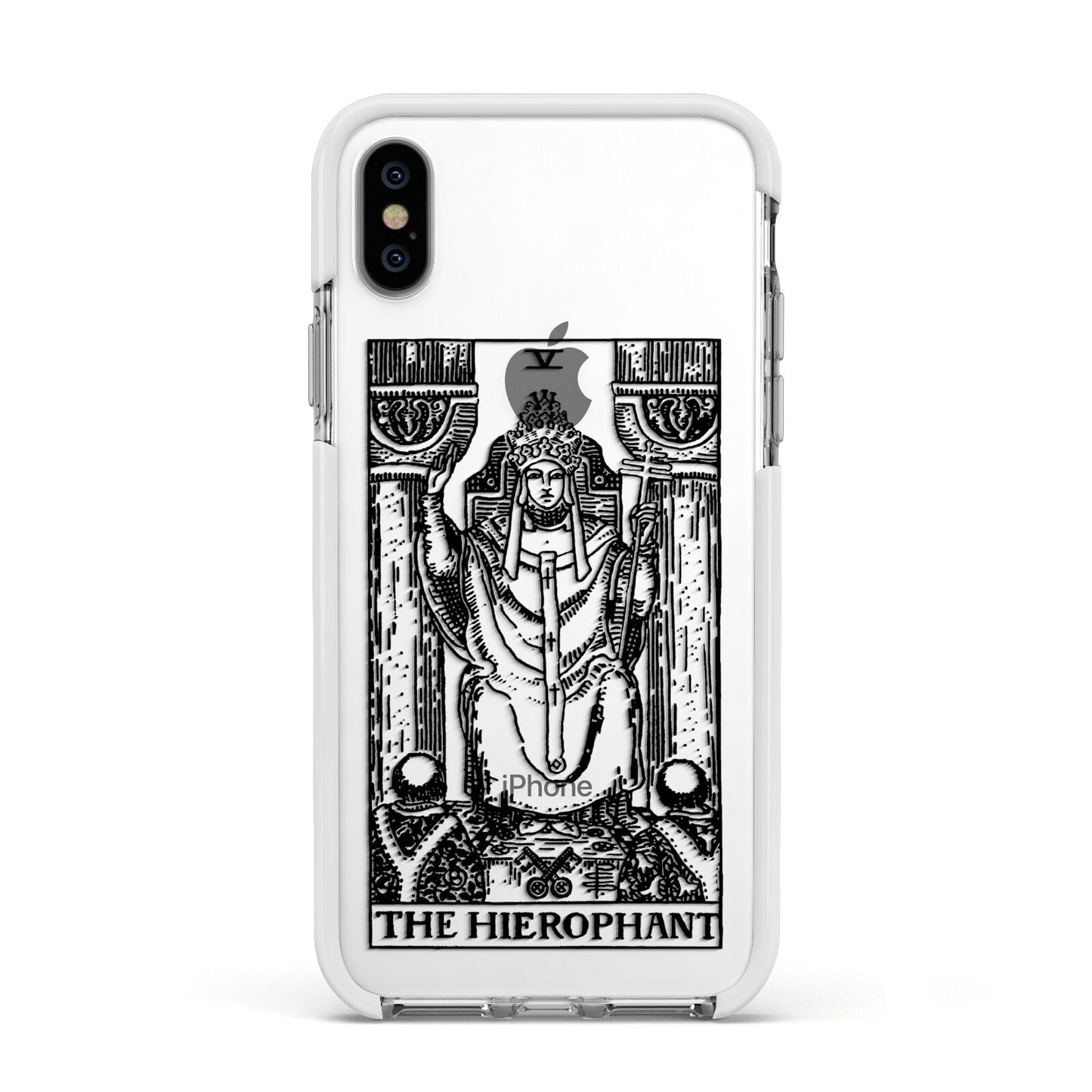 The Hierophant Monochrome Tarot Card Apple iPhone Xs Impact Case White Edge on Silver Phone