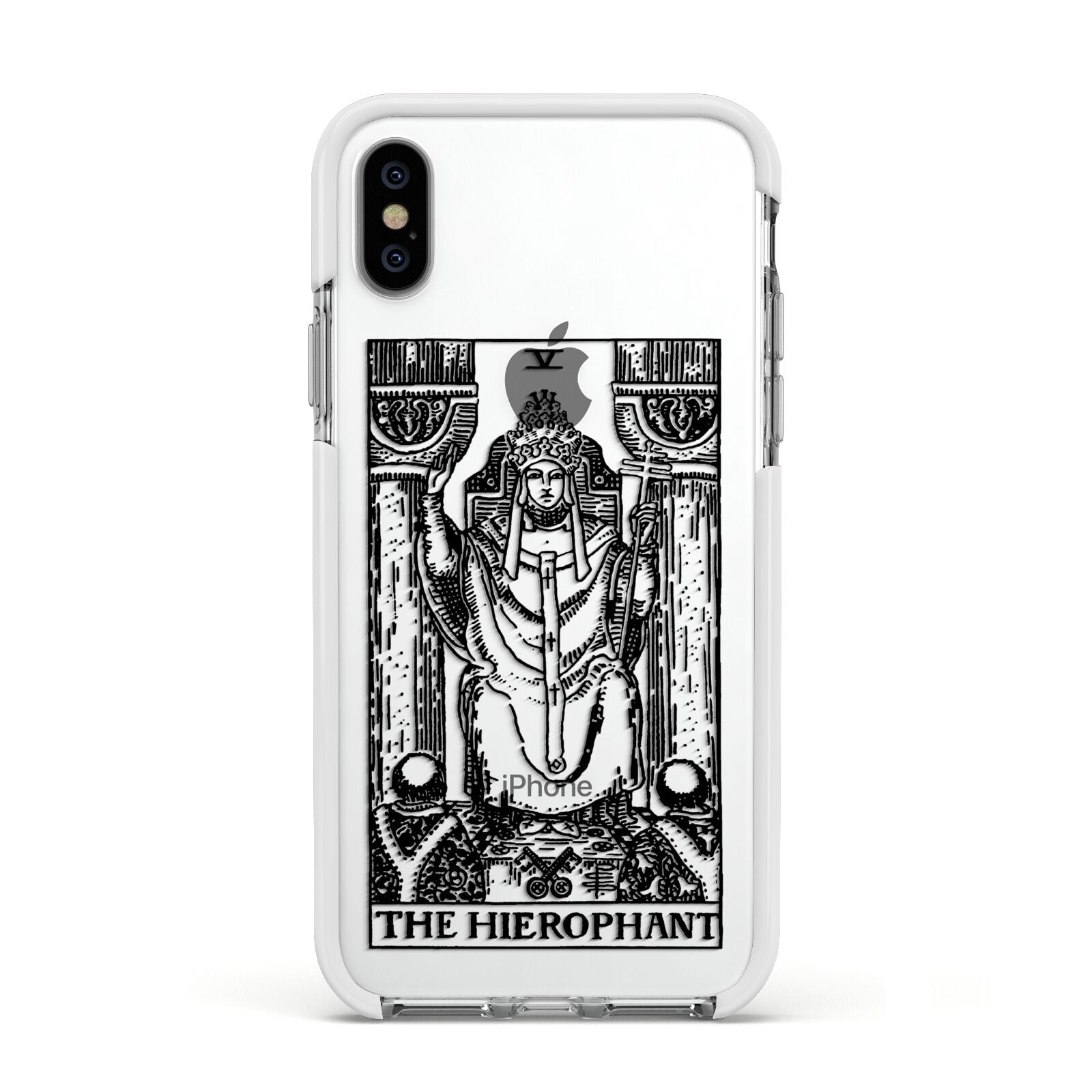 The Hierophant Monochrome Tarot Card Apple iPhone Xs Impact Case White Edge on Silver Phone