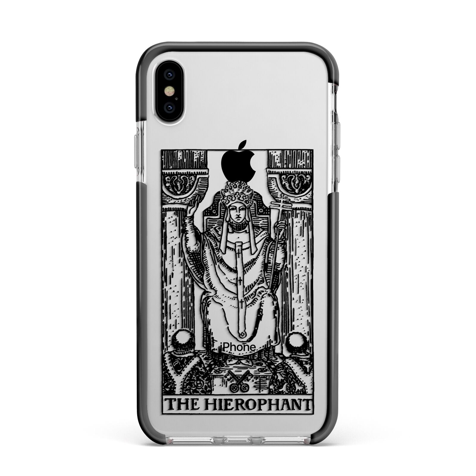 The Hierophant Monochrome Tarot Card Apple iPhone Xs Max Impact Case Black Edge on Silver Phone
