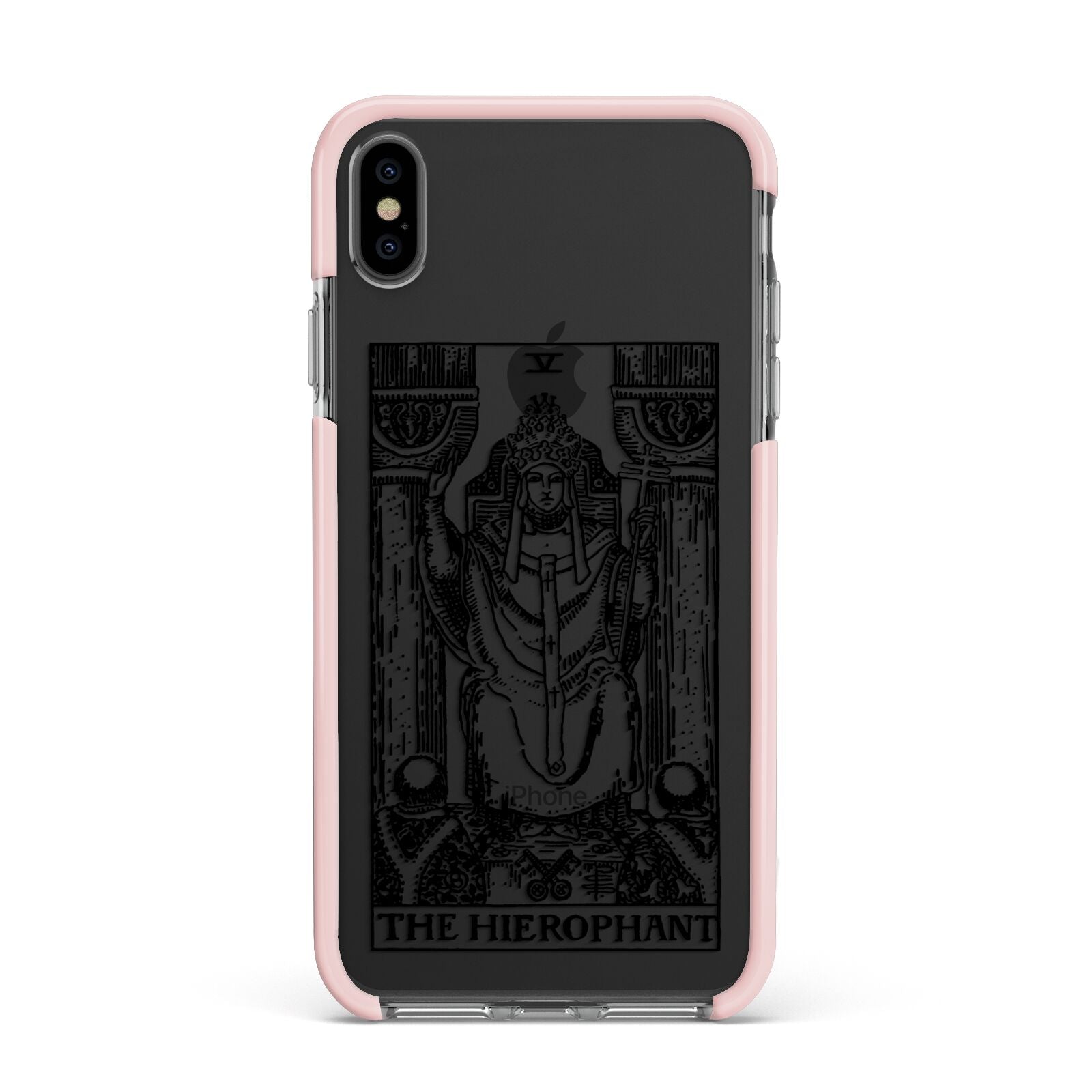 The Hierophant Monochrome Tarot Card Apple iPhone Xs Max Impact Case Pink Edge on Black Phone
