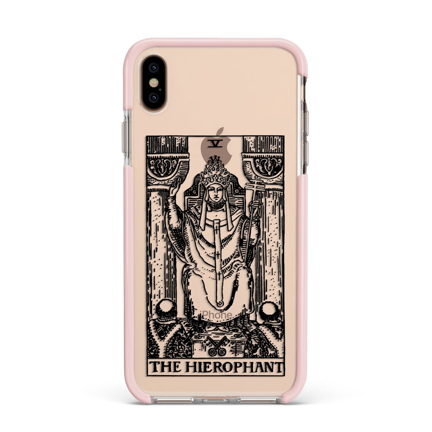 The Hierophant Monochrome Tarot Card Apple iPhone Xs Max Impact Case Pink Edge on Gold Phone
