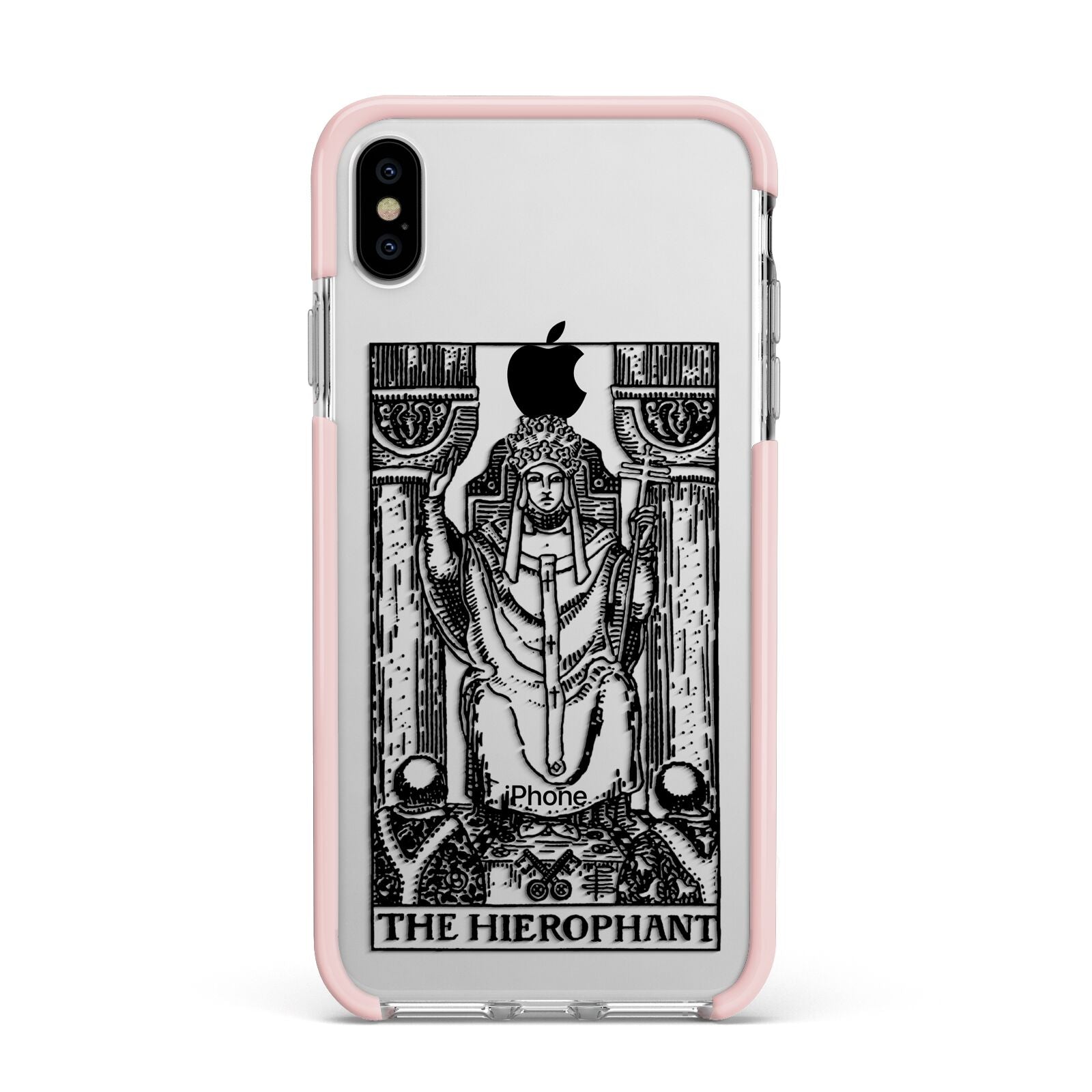 The Hierophant Monochrome Tarot Card Apple iPhone Xs Max Impact Case Pink Edge on Silver Phone
