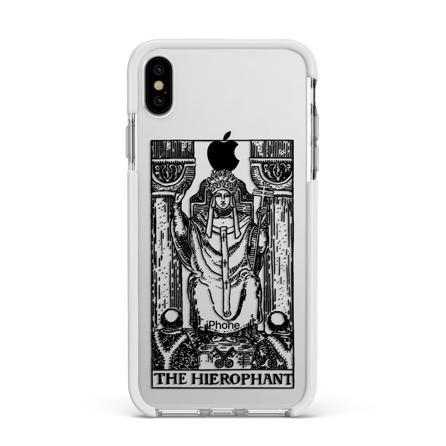 The Hierophant Monochrome Tarot Card Apple iPhone Xs Max Impact Case White Edge on Silver Phone