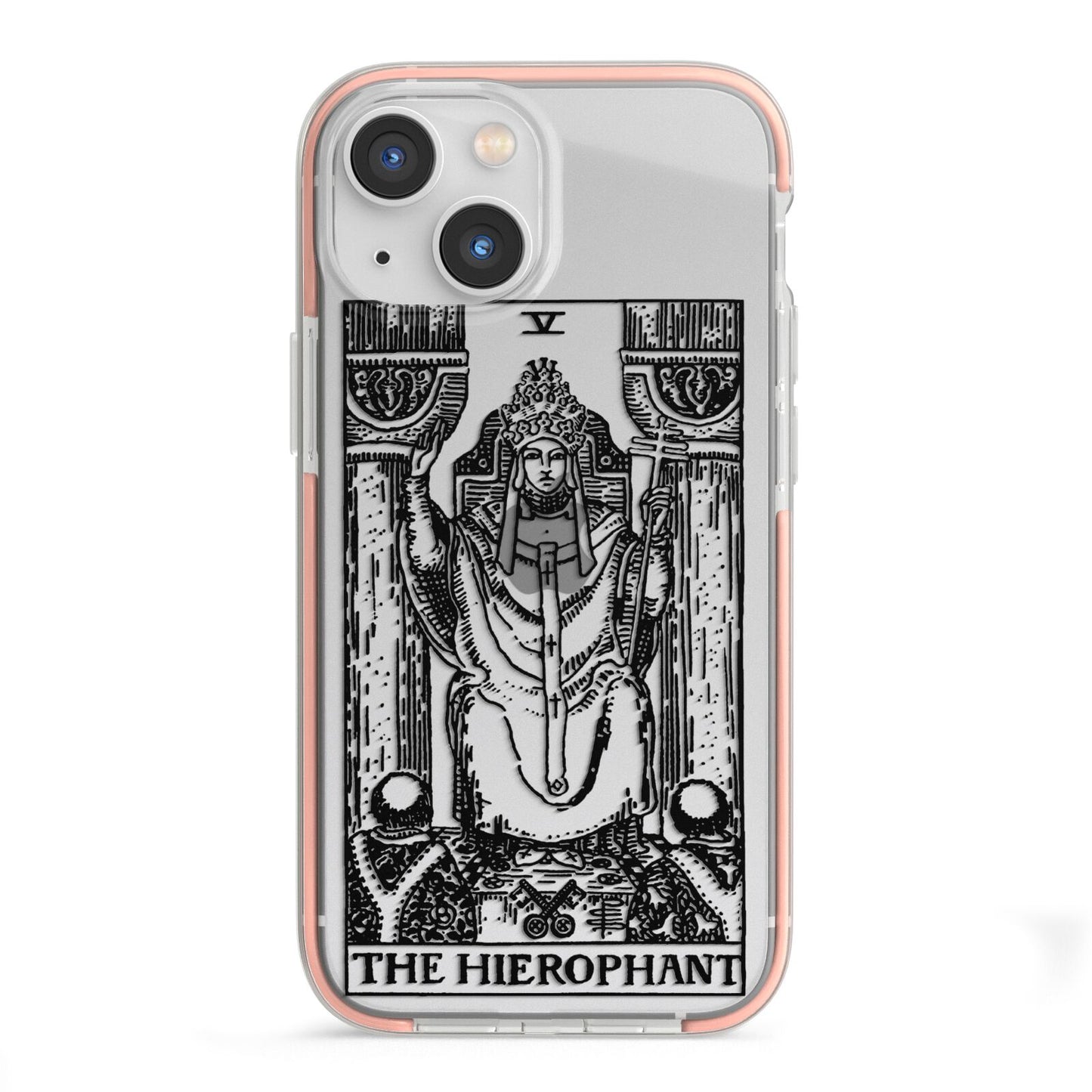 The Hierophant Monochrome Tarot Card iPhone 13 Mini TPU Impact Case with Pink Edges