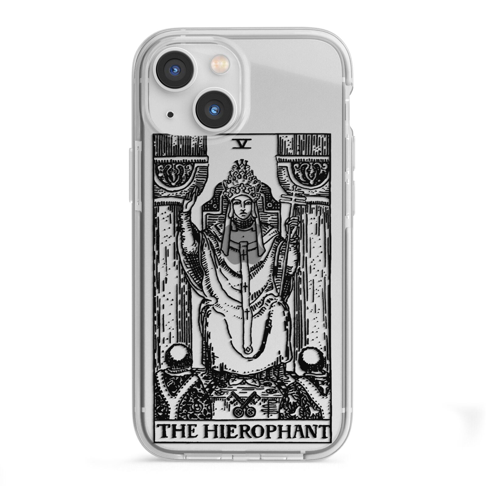 The Hierophant Monochrome Tarot Card iPhone 13 Mini TPU Impact Case with White Edges