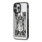 The Hierophant Monochrome Tarot Card iPhone 13 Pro Max Black Impact Case Side Angle on Silver phone