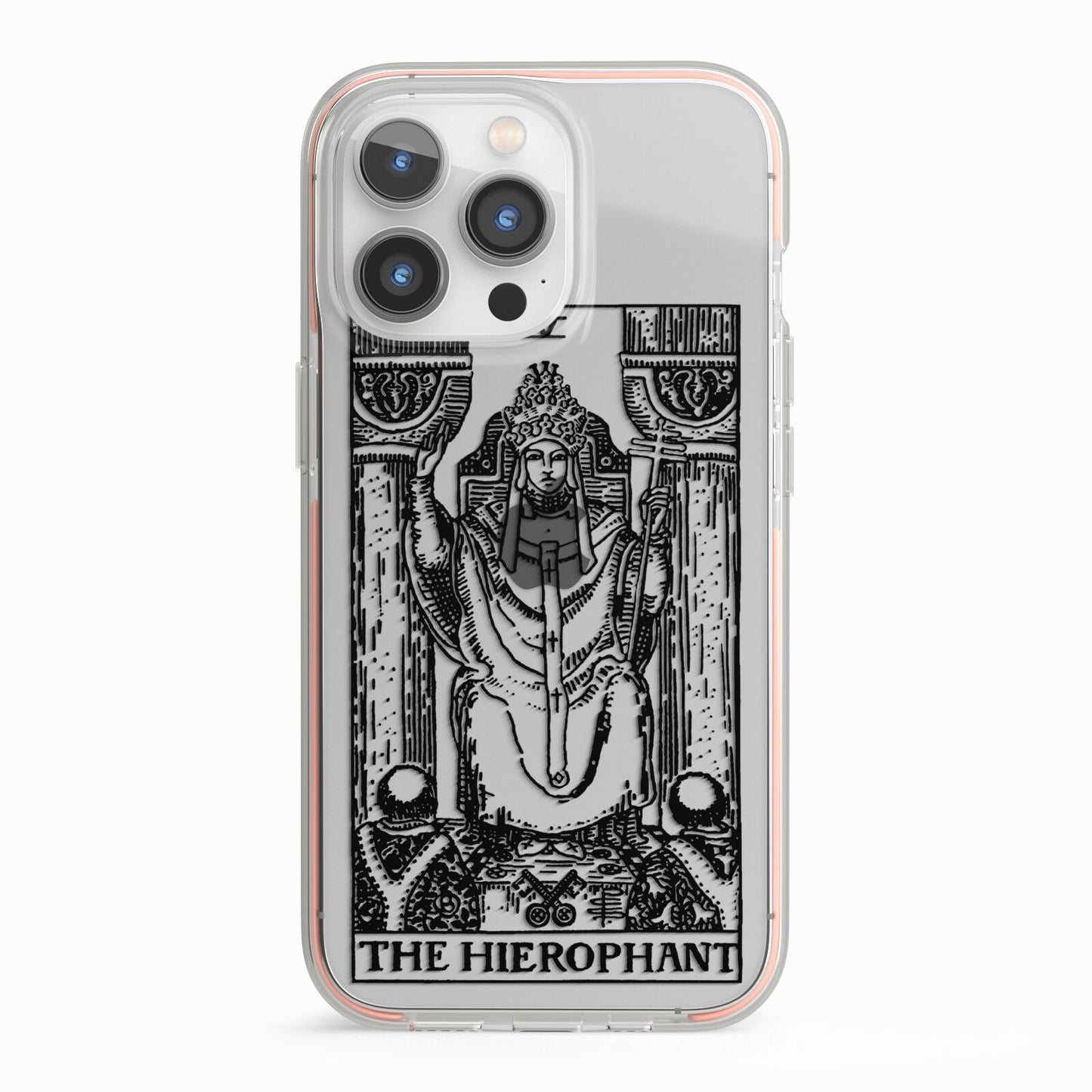 The Hierophant Monochrome Tarot Card iPhone 13 Pro TPU Impact Case with Pink Edges