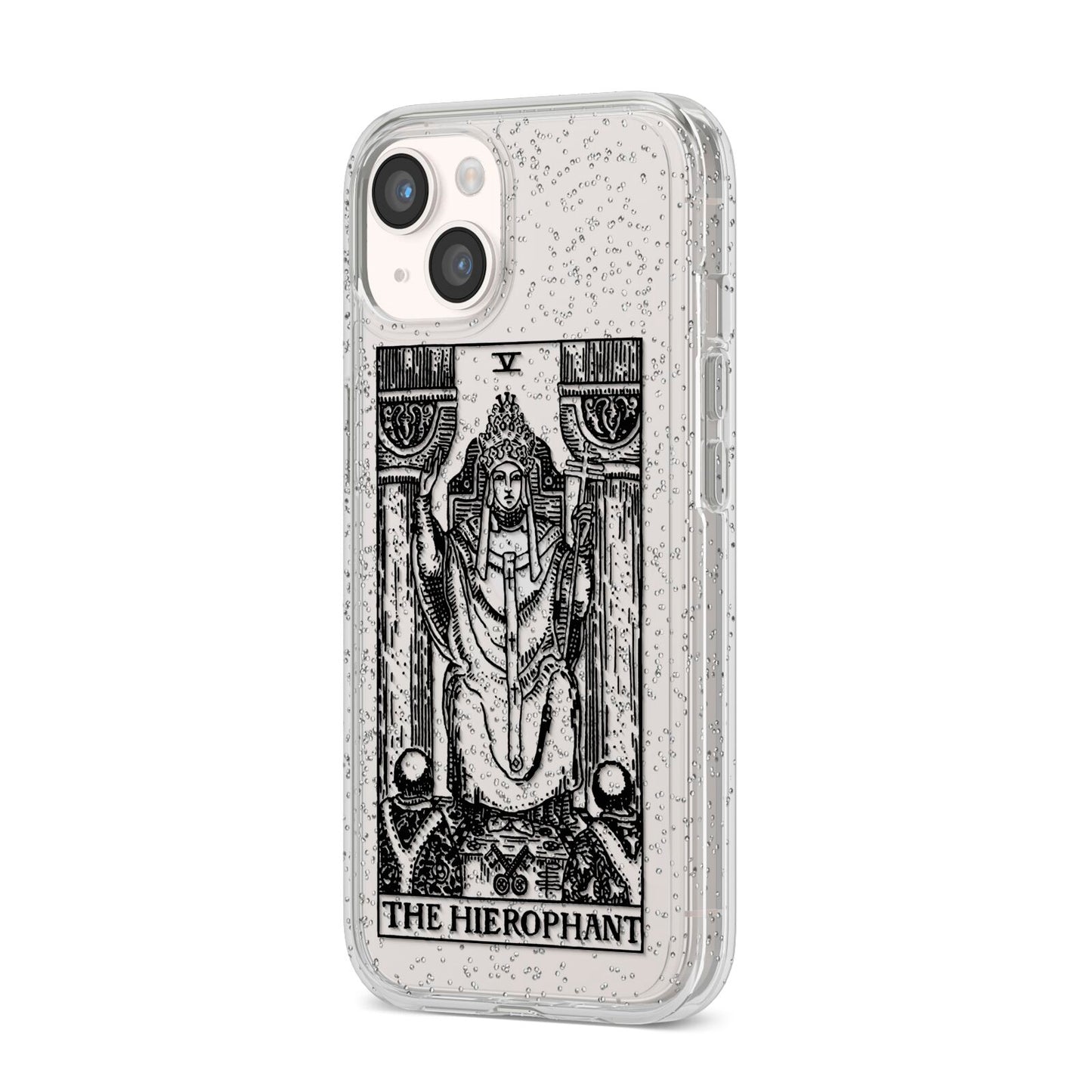 The Hierophant Monochrome Tarot Card iPhone 14 Glitter Tough Case Starlight Angled Image