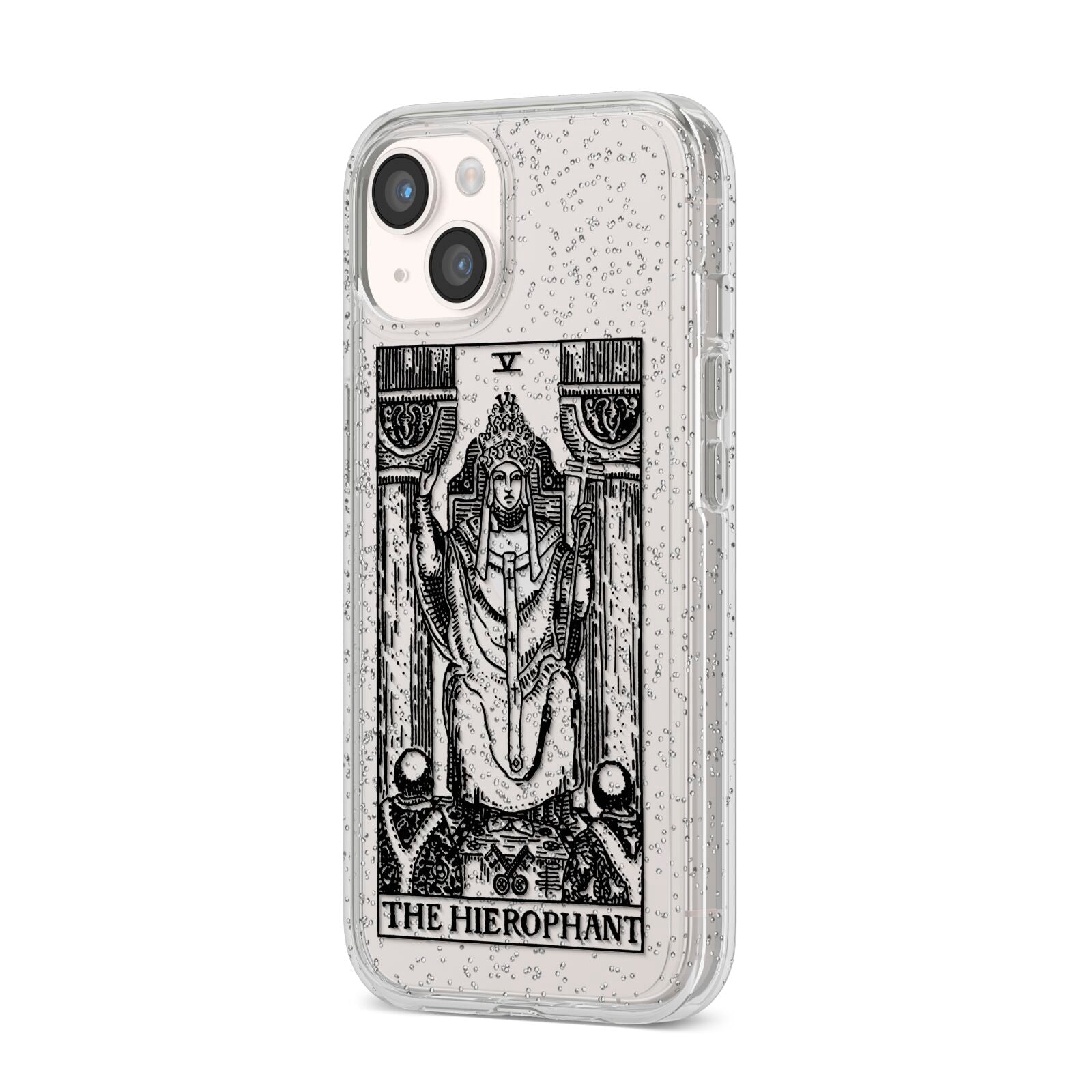 The Hierophant Monochrome Tarot Card iPhone 14 Glitter Tough Case Starlight Angled Image