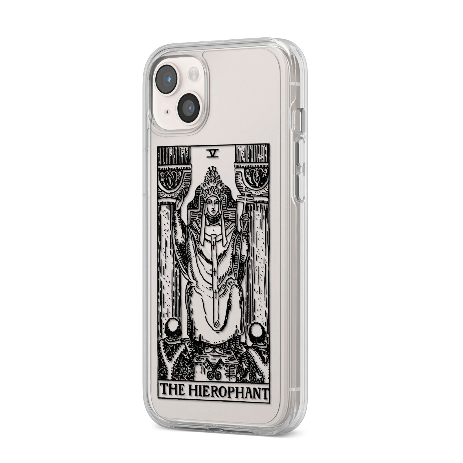 The Hierophant Monochrome Tarot Card iPhone 14 Plus Clear Tough Case Starlight Angled Image