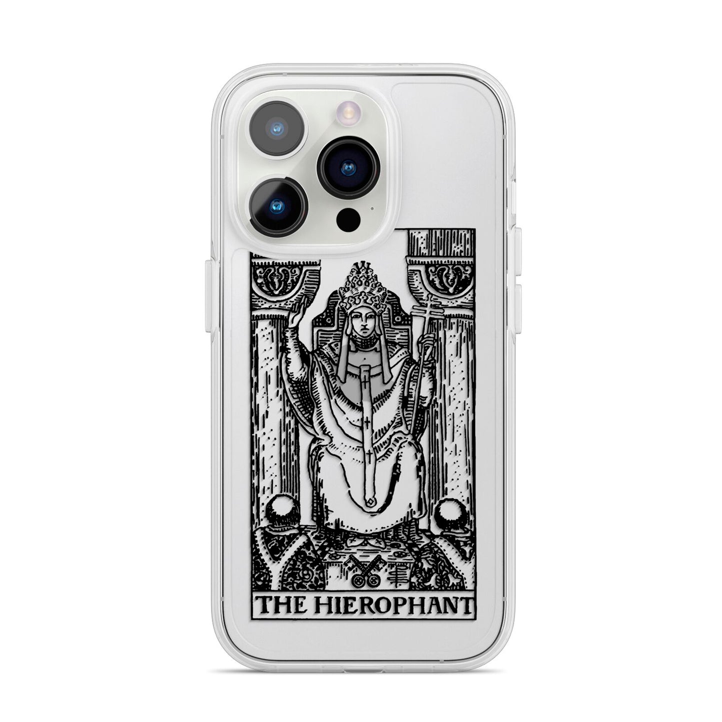 The Hierophant Monochrome Tarot Card iPhone 14 Pro Clear Tough Case Silver