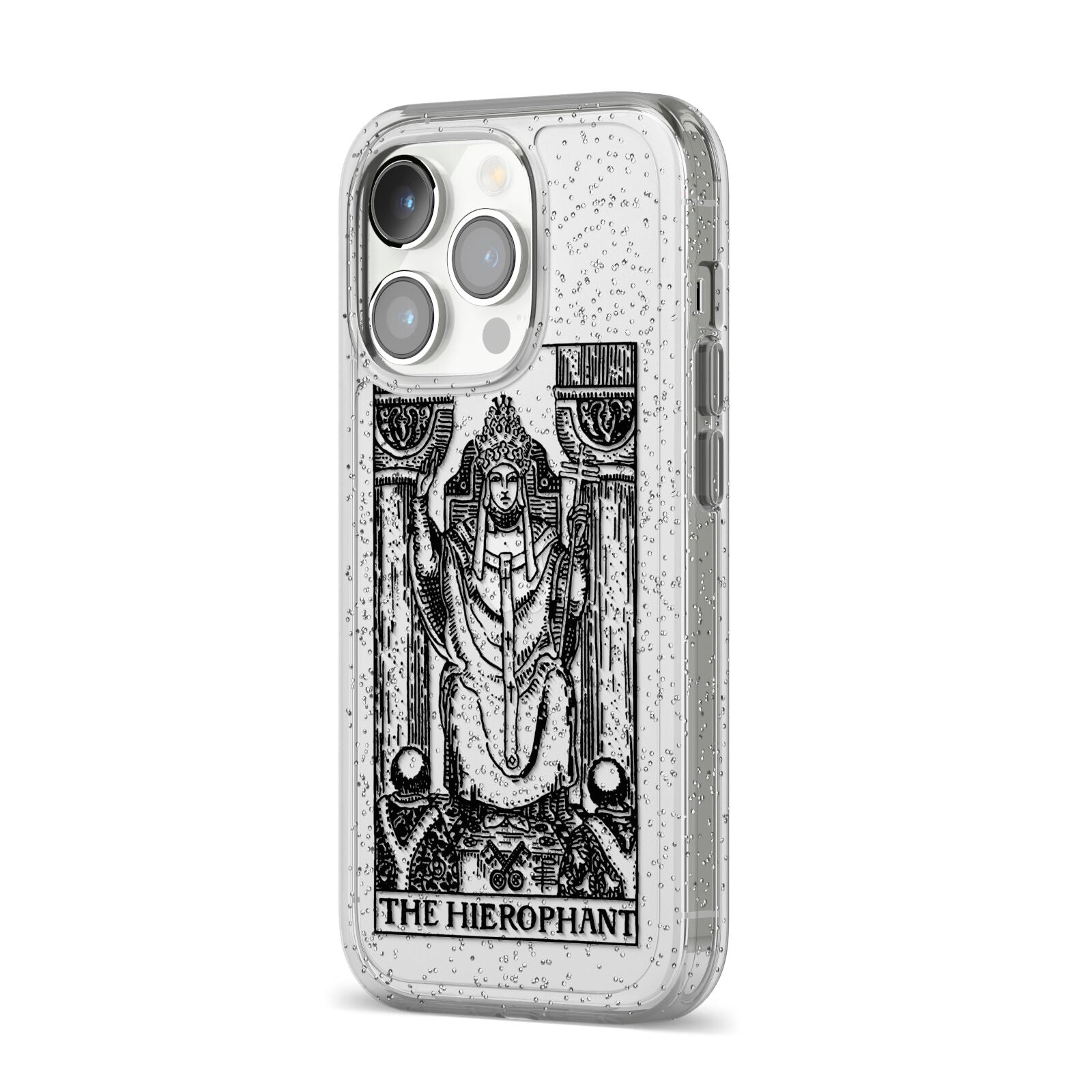 The Hierophant Monochrome Tarot Card iPhone 14 Pro Glitter Tough Case Silver Angled Image