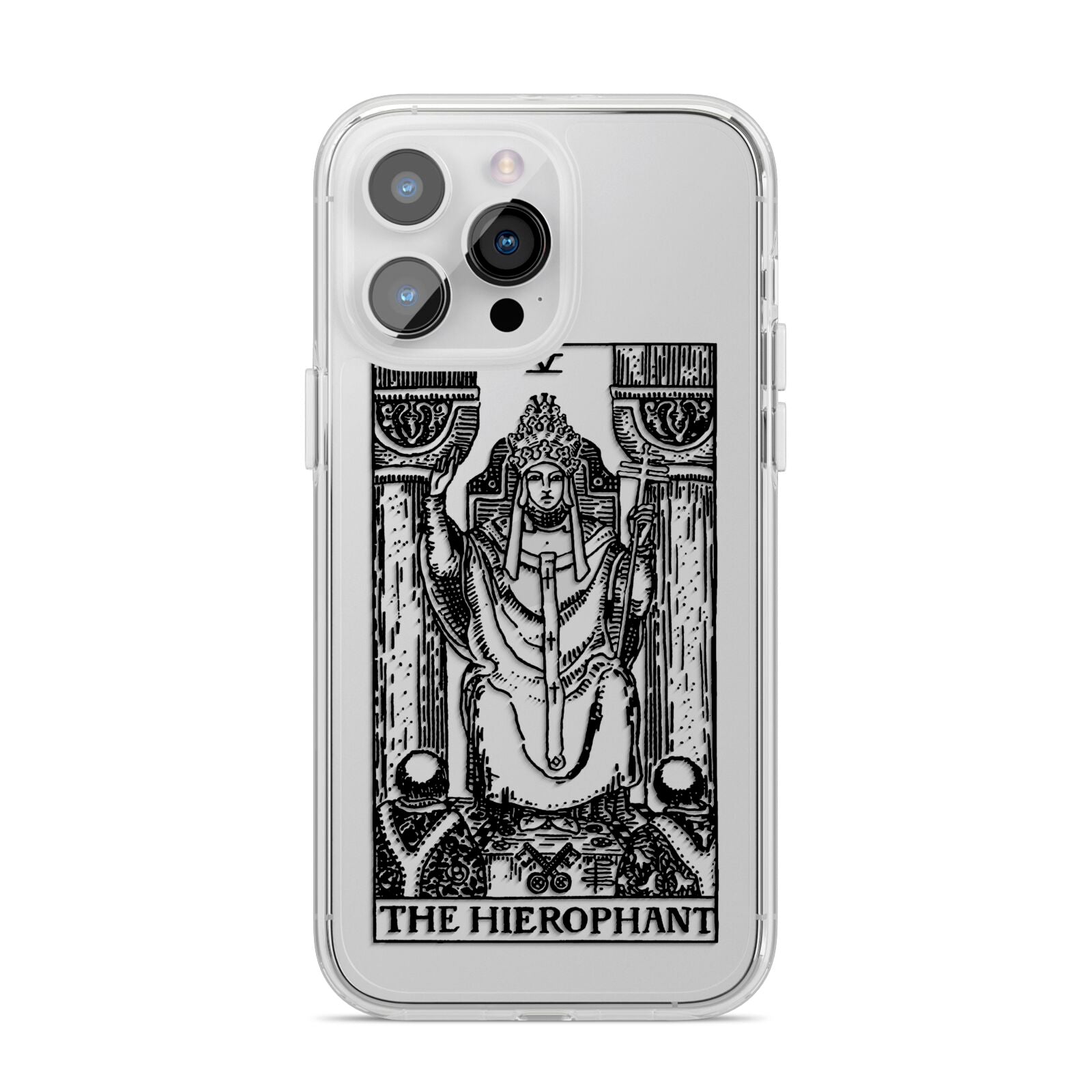 The Hierophant Monochrome Tarot Card iPhone 14 Pro Max Clear Tough Case Silver