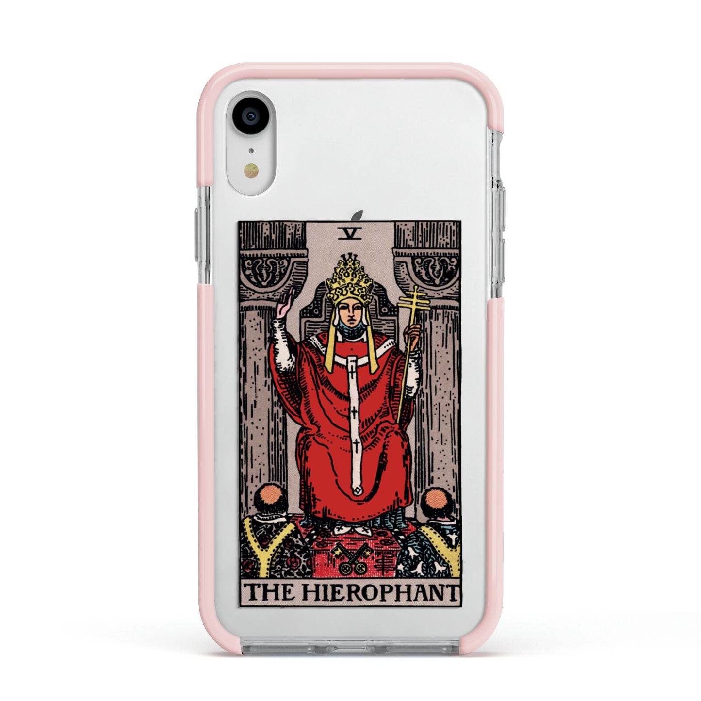 The Hierophant Tarot Card Apple iPhone XR Impact Case Pink Edge on Silver Phone