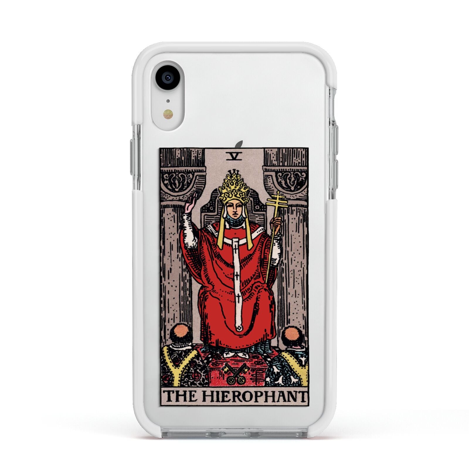 The Hierophant Tarot Card Apple iPhone XR Impact Case White Edge on Silver Phone