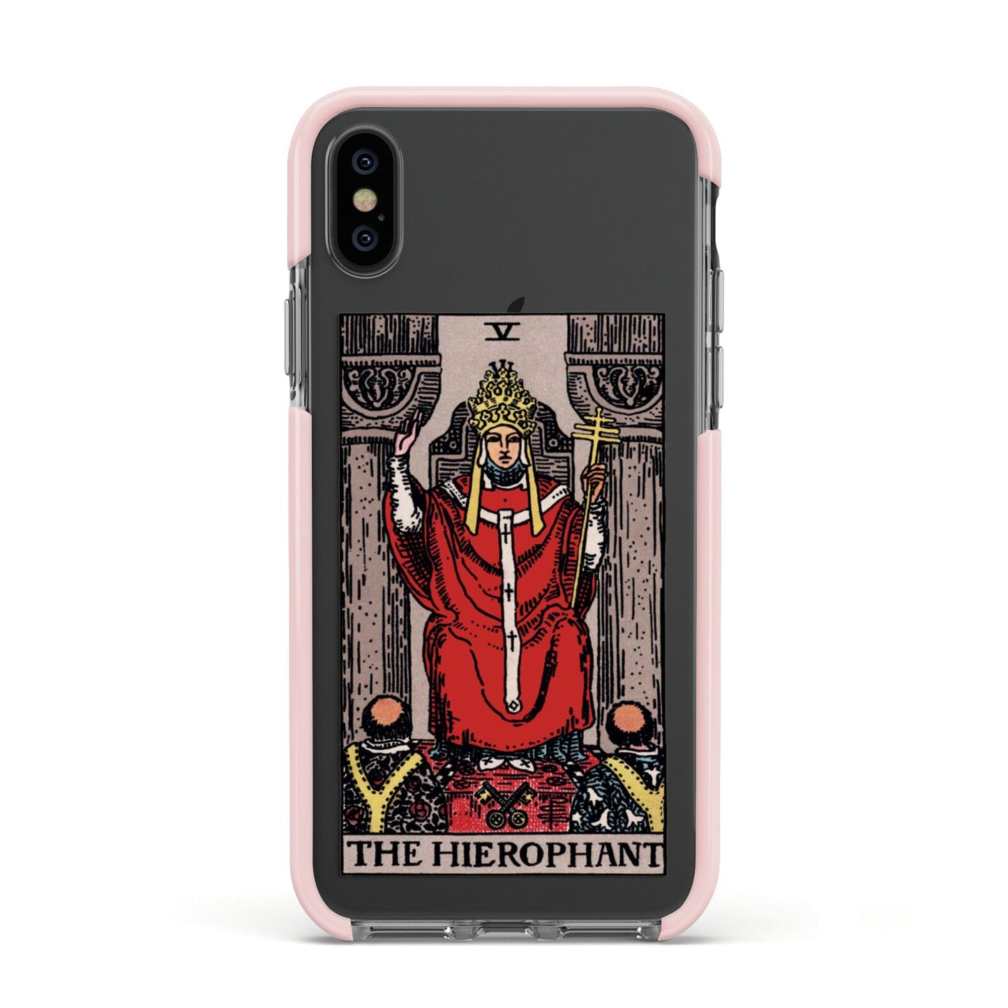 The Hierophant Tarot Card Apple iPhone Xs Impact Case Pink Edge on Black Phone