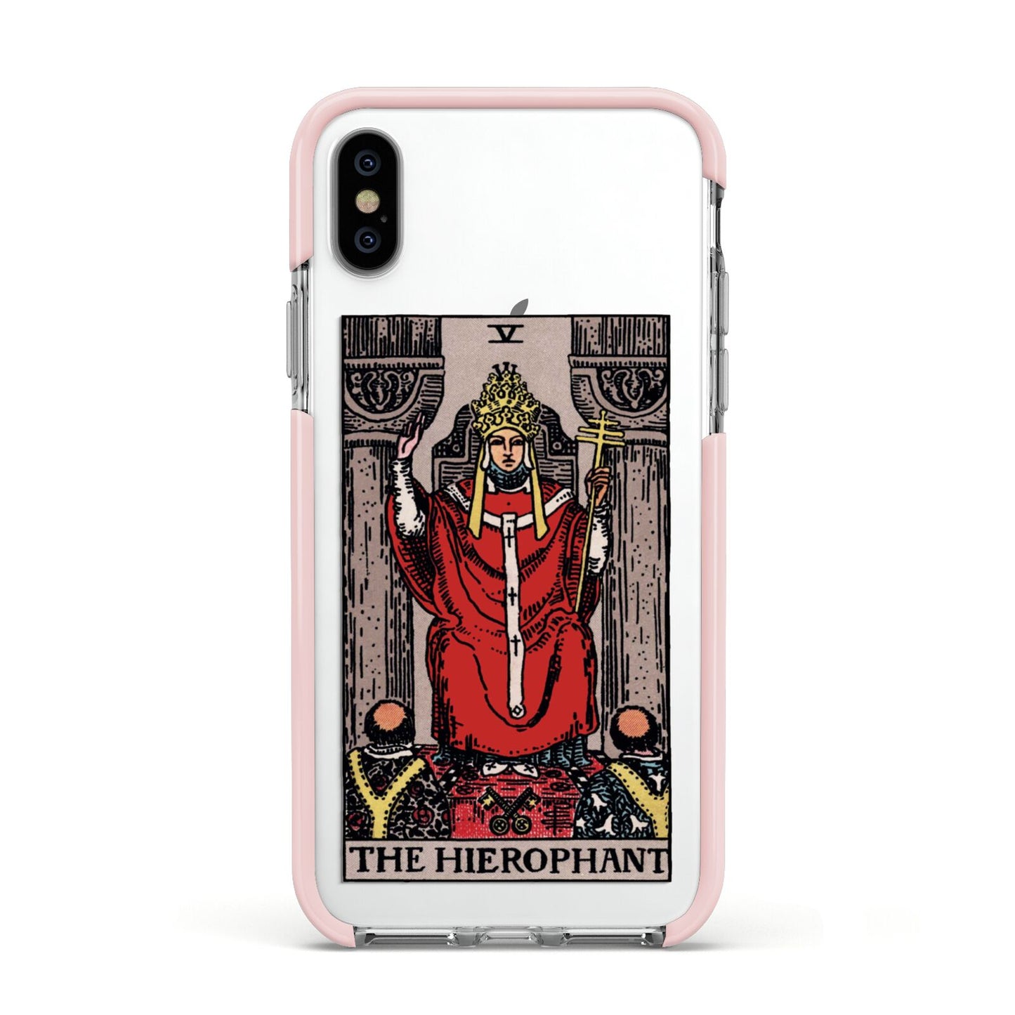 The Hierophant Tarot Card Apple iPhone Xs Impact Case Pink Edge on Silver Phone