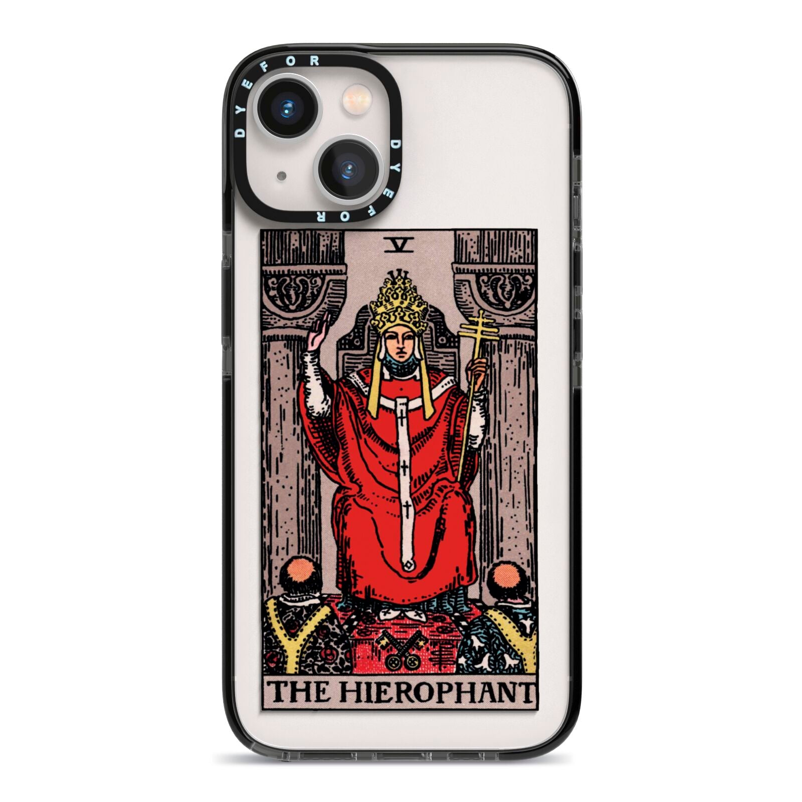 The Hierophant Tarot Card iPhone 13 Black Impact Case on Silver phone