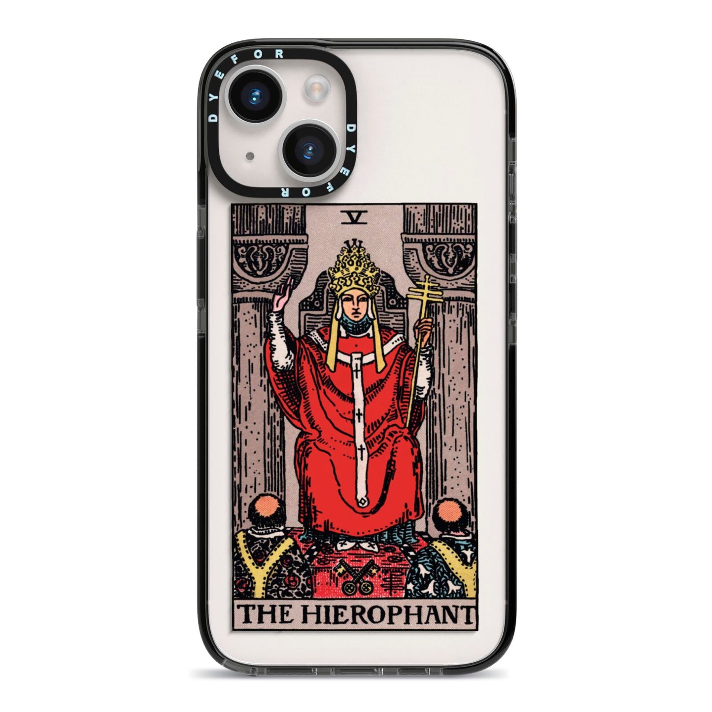 The Hierophant Tarot Card iPhone 14 Black Impact Case on Silver phone