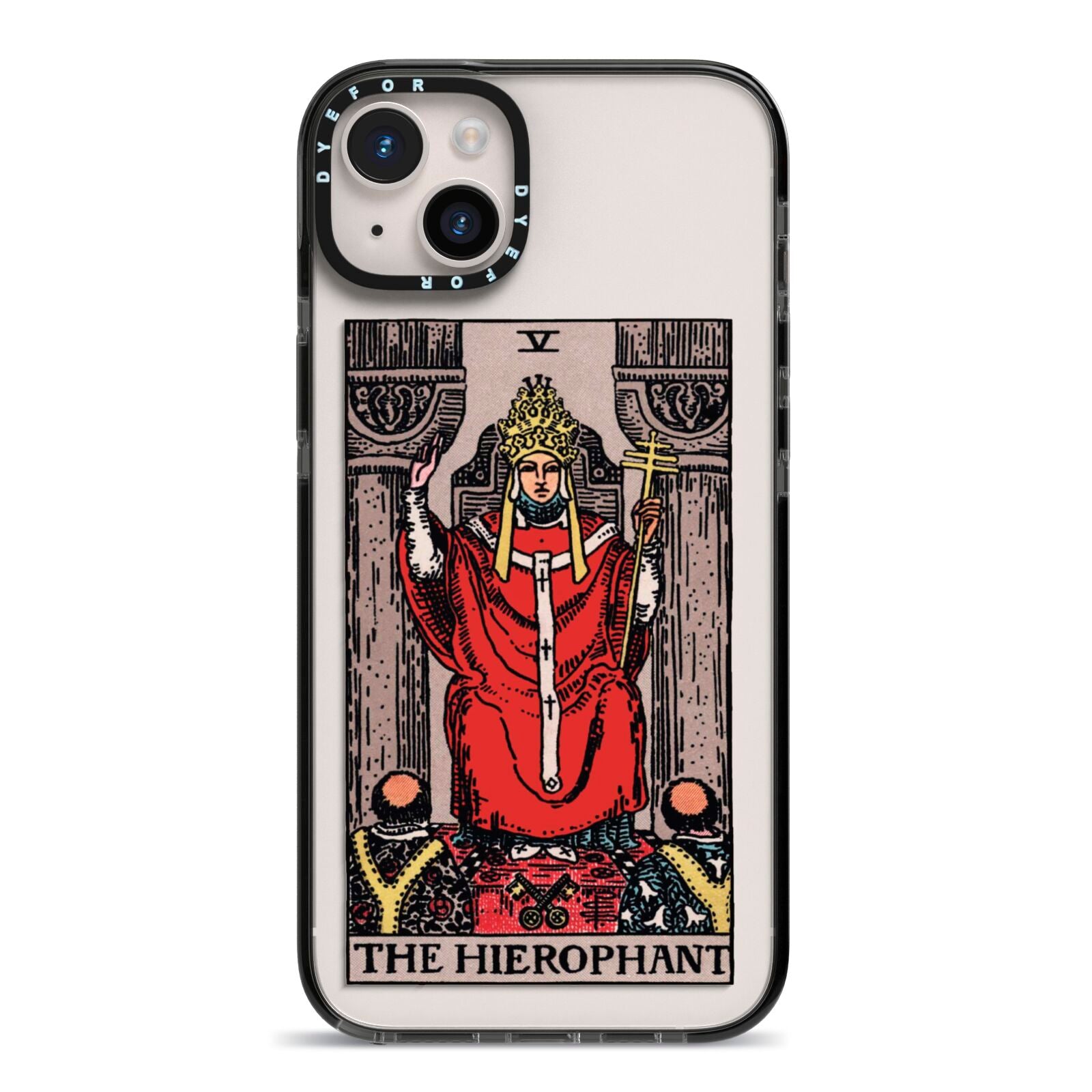 The Hierophant Tarot Card iPhone 14 Plus Black Impact Case on Silver phone