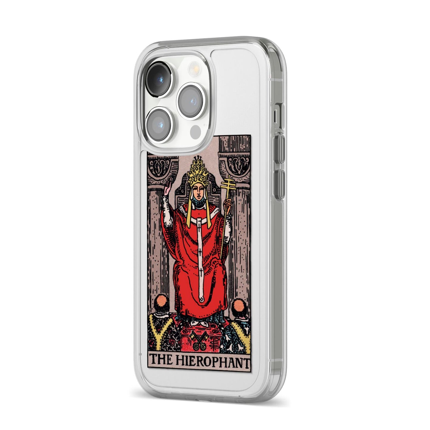 The Hierophant Tarot Card iPhone 14 Pro Clear Tough Case Silver Angled Image