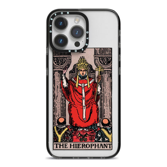 The Hierophant Tarot Card iPhone 14 Pro Max Black Impact Case on Silver phone