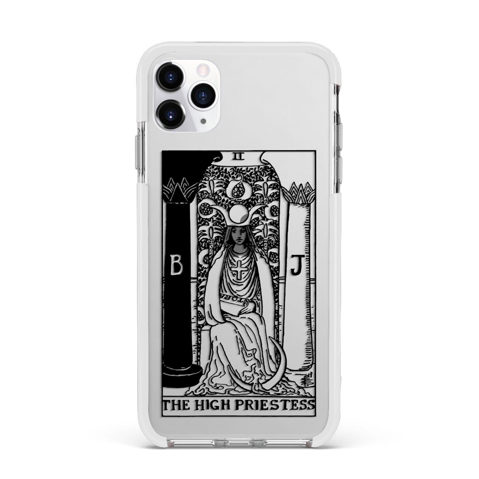 The High Priestess Monochrome Tarot Card Apple iPhone 11 Pro Max in Silver with White Impact Case