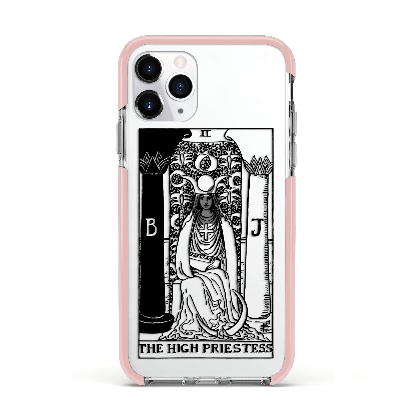 The High Priestess Monochrome Tarot Card Apple iPhone 11 Pro in Silver with Pink Impact Case