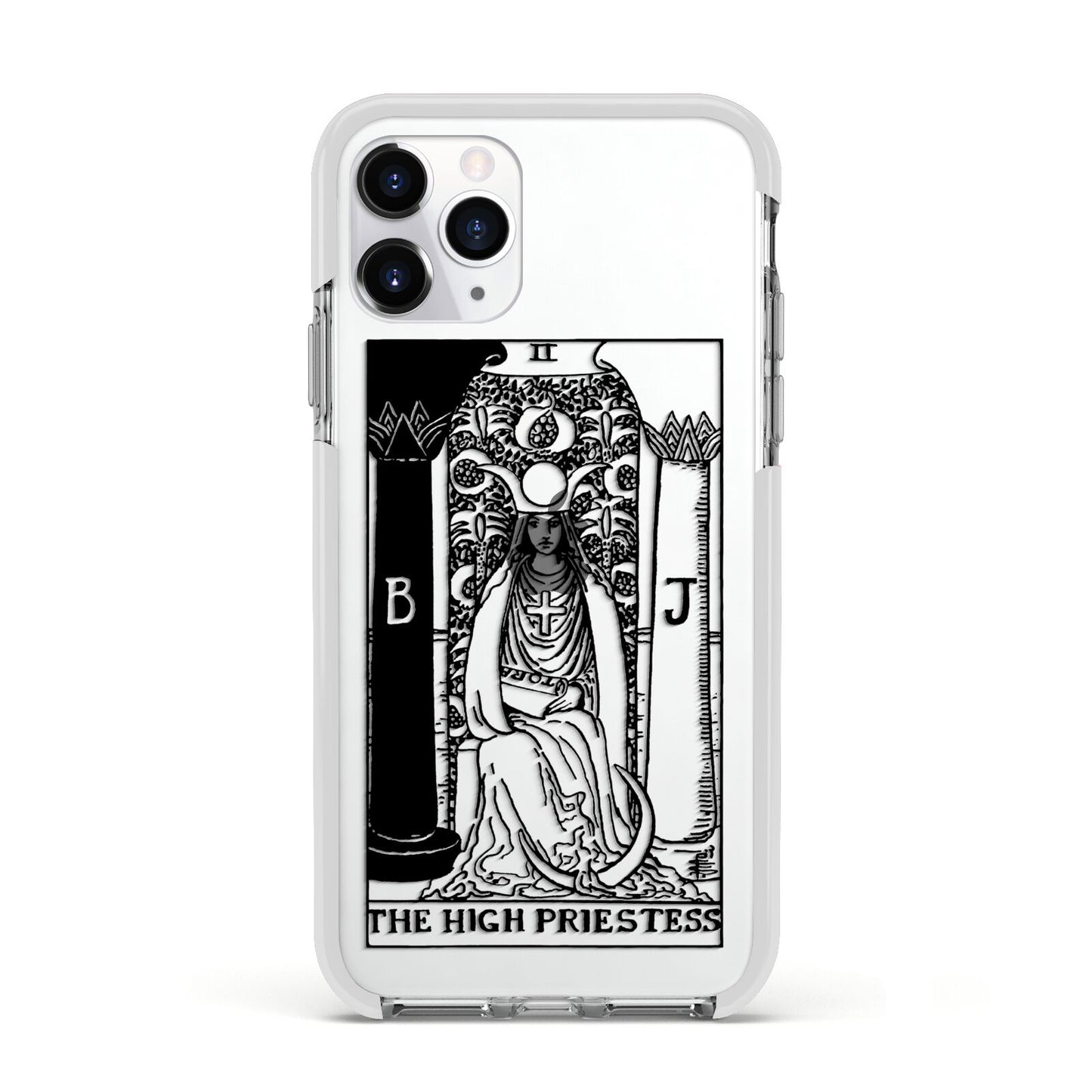 The High Priestess Monochrome Tarot Card Apple iPhone 11 Pro in Silver with White Impact Case