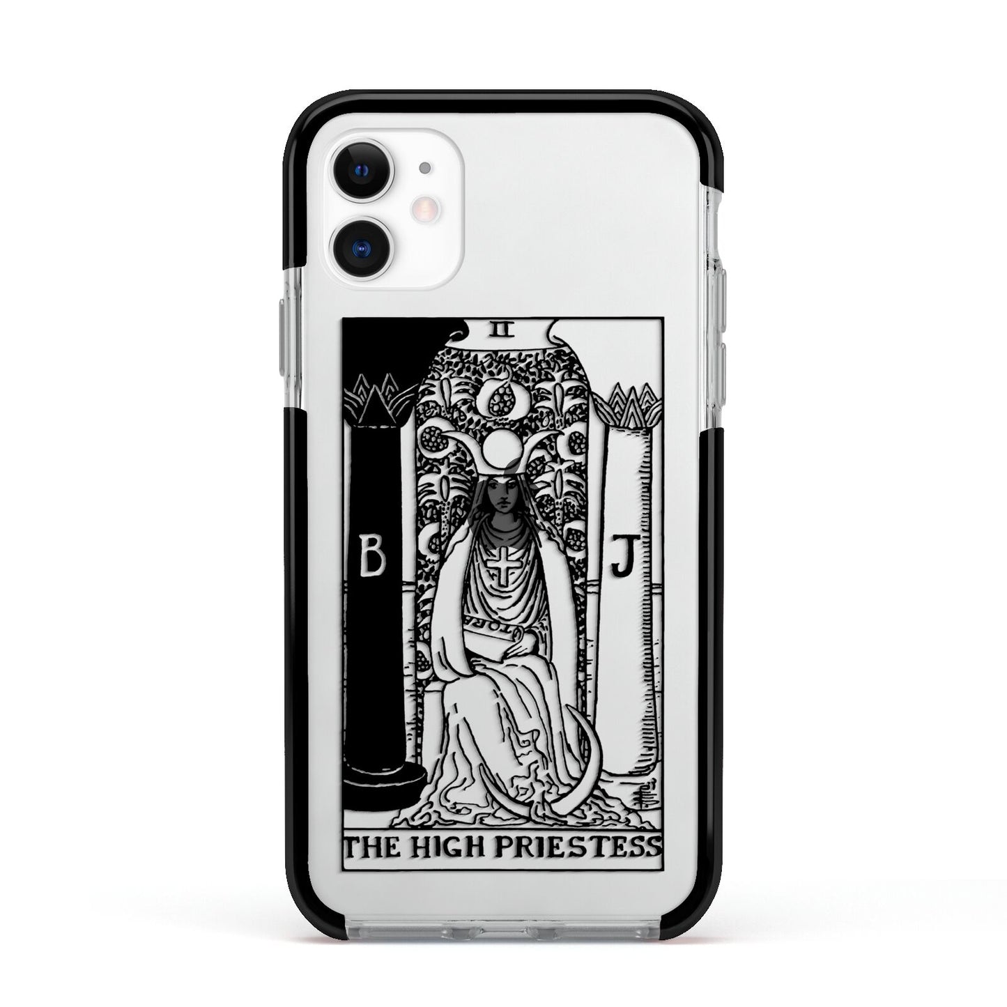 The High Priestess Monochrome Tarot Card Apple iPhone 11 in White with Black Impact Case
