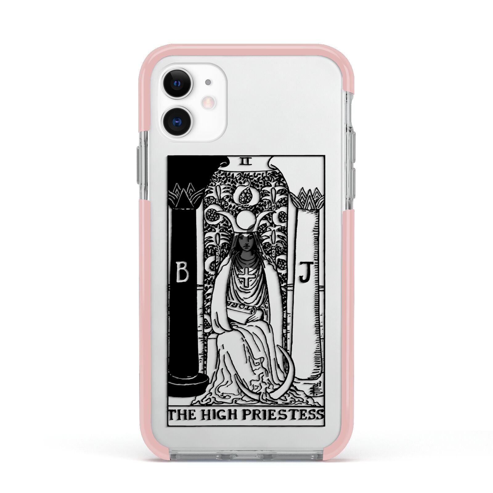 The High Priestess Monochrome Tarot Card Apple iPhone 11 in White with Pink Impact Case
