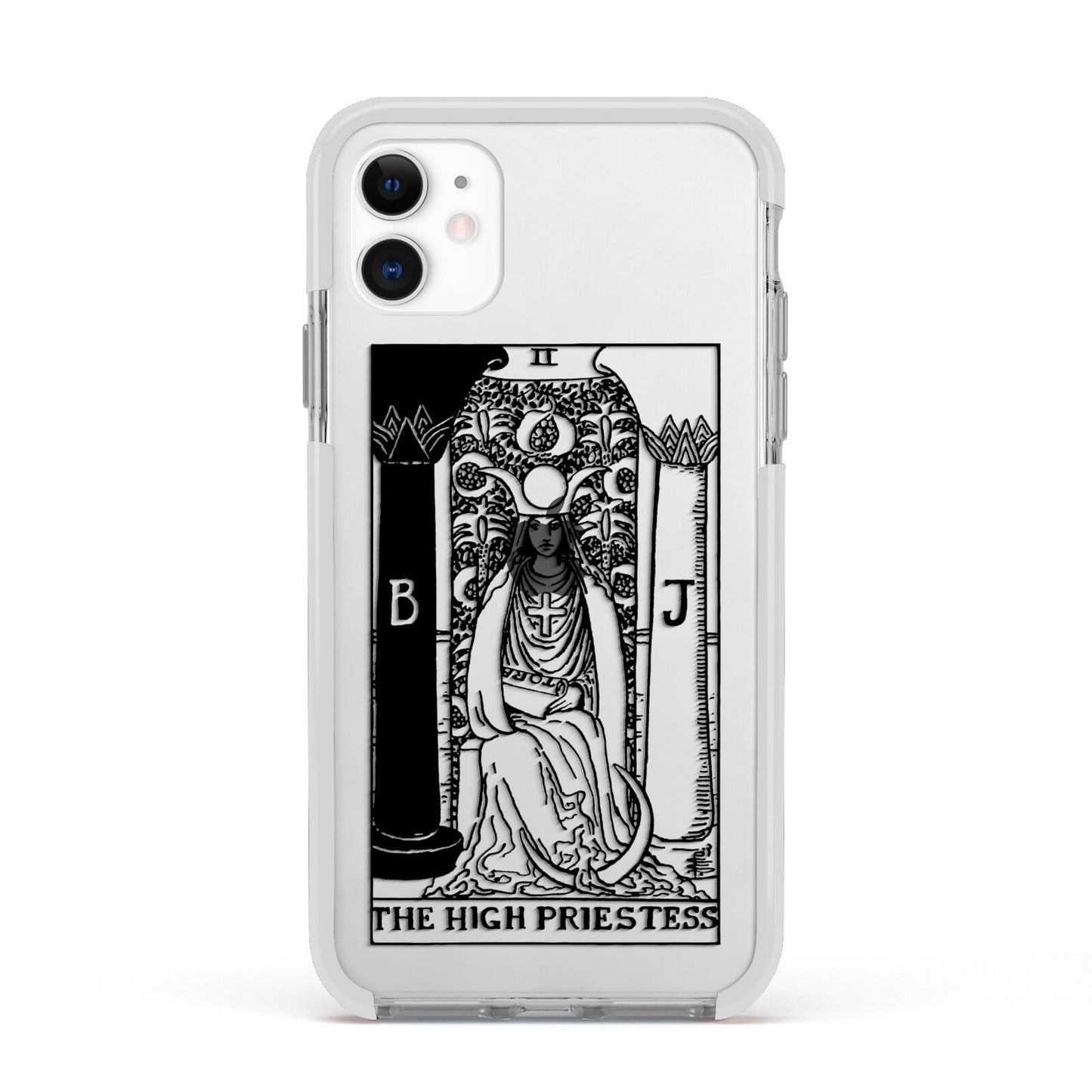 The High Priestess Monochrome Tarot Card Apple iPhone 11 in White with White Impact Case