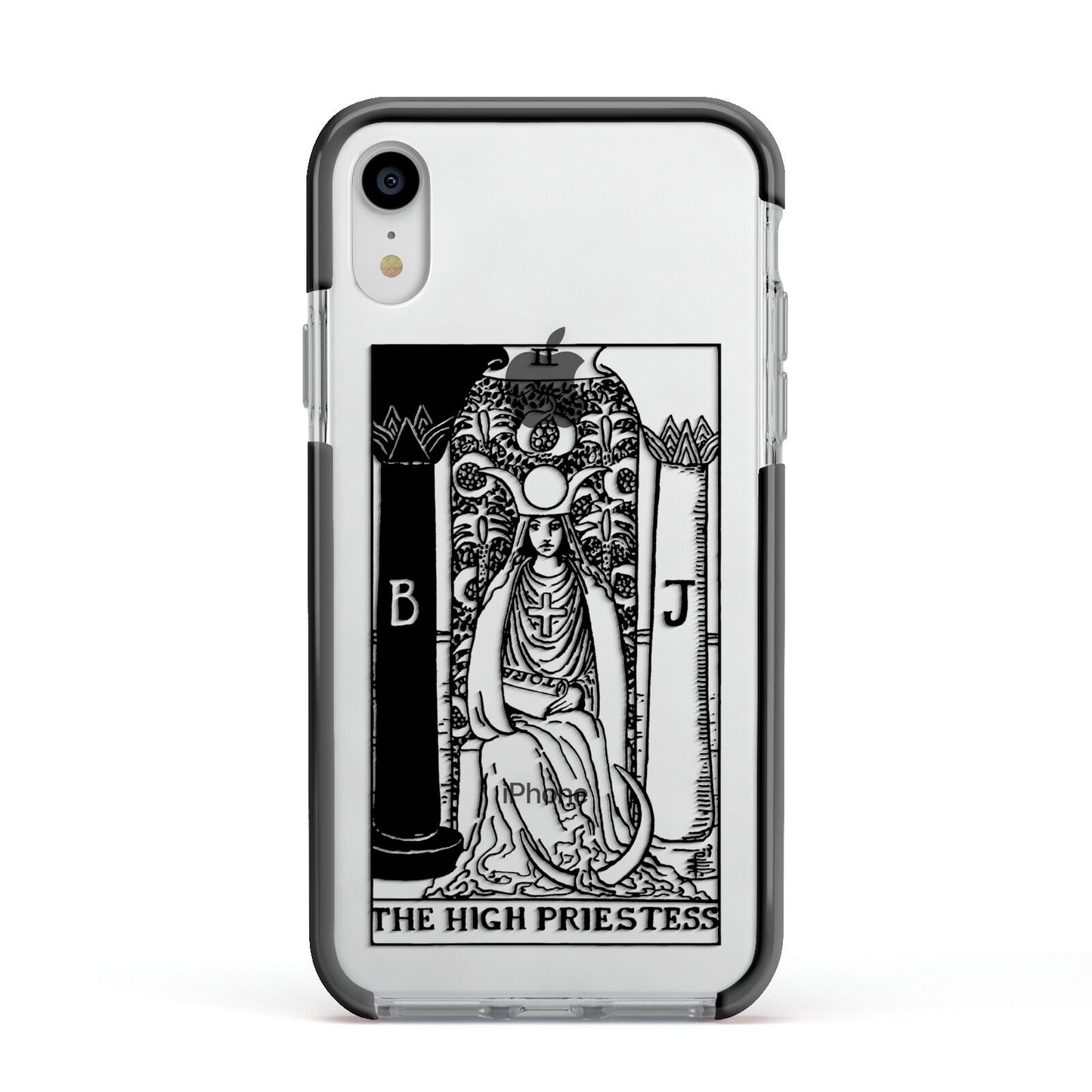 The High Priestess Monochrome Tarot Card Apple iPhone XR Impact Case Black Edge on Silver Phone
