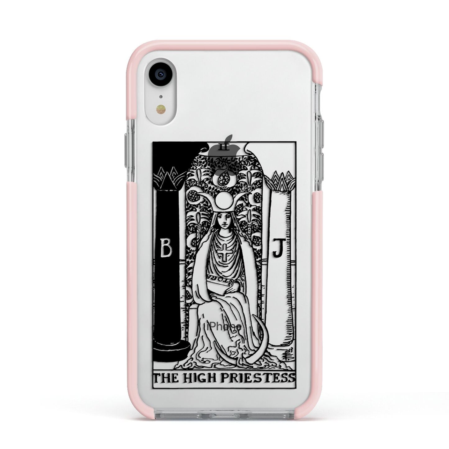 The High Priestess Monochrome Tarot Card Apple iPhone XR Impact Case Pink Edge on Silver Phone