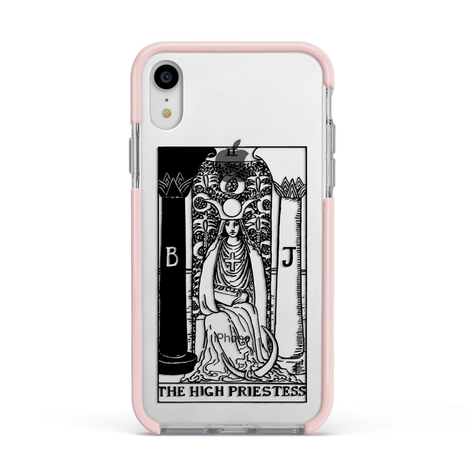 The High Priestess Monochrome Tarot Card Apple iPhone XR Impact Case Pink Edge on Silver Phone