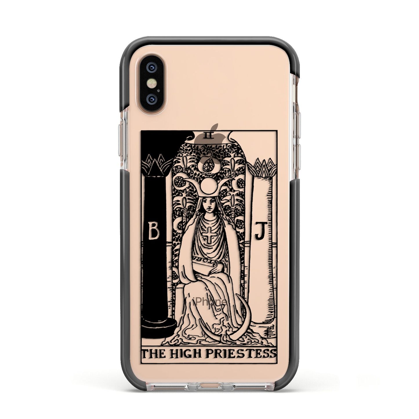 The High Priestess Monochrome Tarot Card Apple iPhone Xs Impact Case Black Edge on Gold Phone