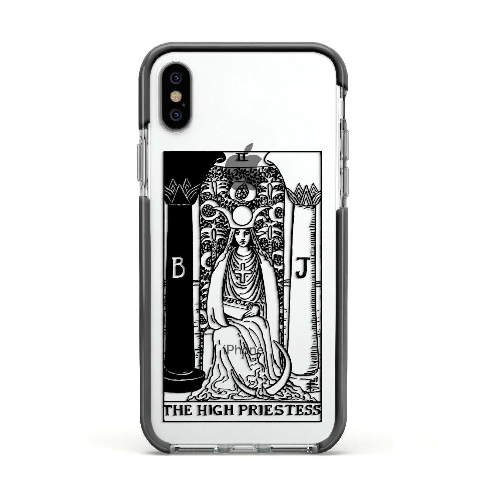 The High Priestess Monochrome Tarot Card Apple iPhone Xs Impact Case Black Edge on Silver Phone
