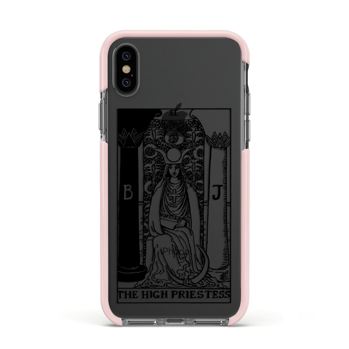 The High Priestess Monochrome Tarot Card Apple iPhone Xs Impact Case Pink Edge on Black Phone