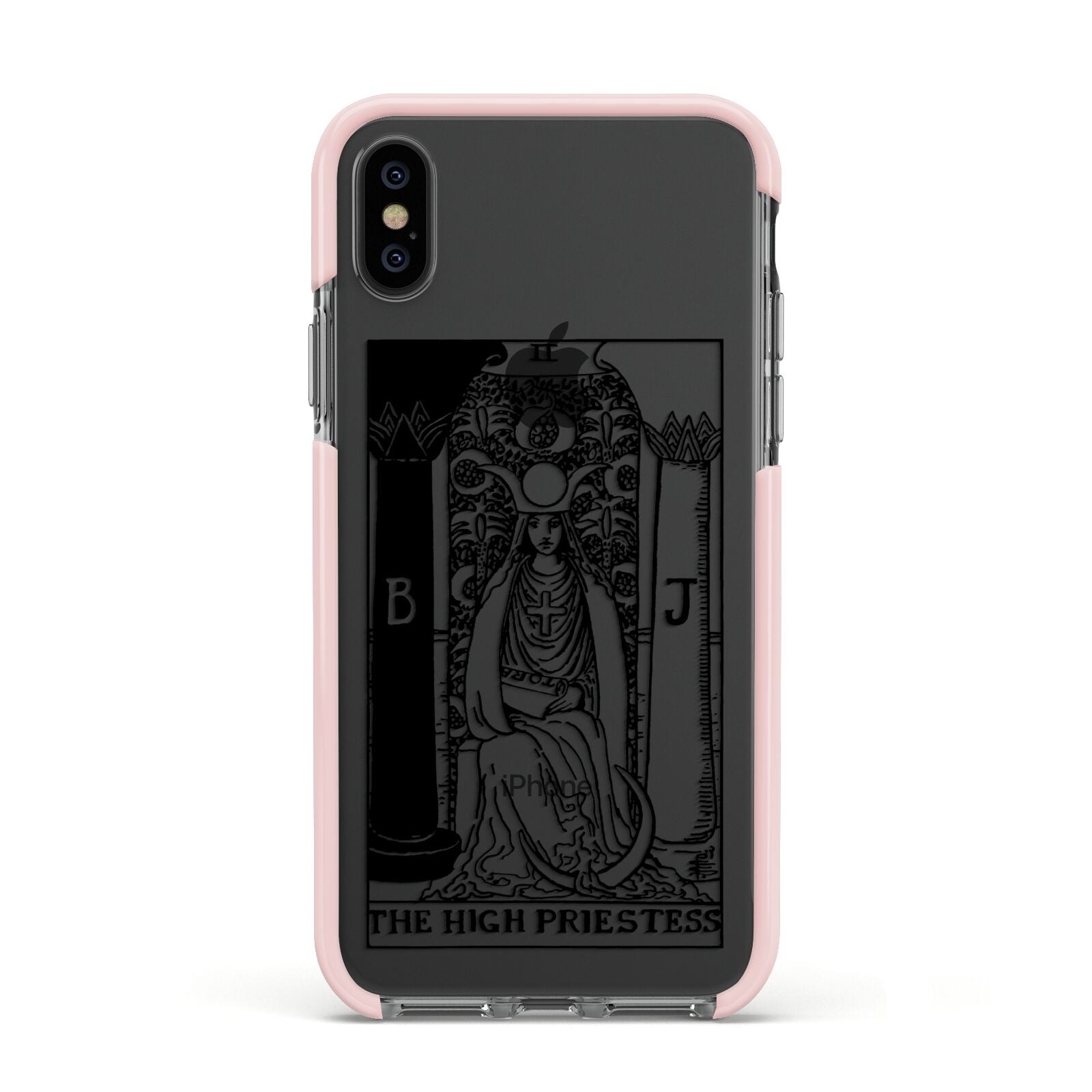 The High Priestess Monochrome Tarot Card Apple iPhone Xs Impact Case Pink Edge on Black Phone