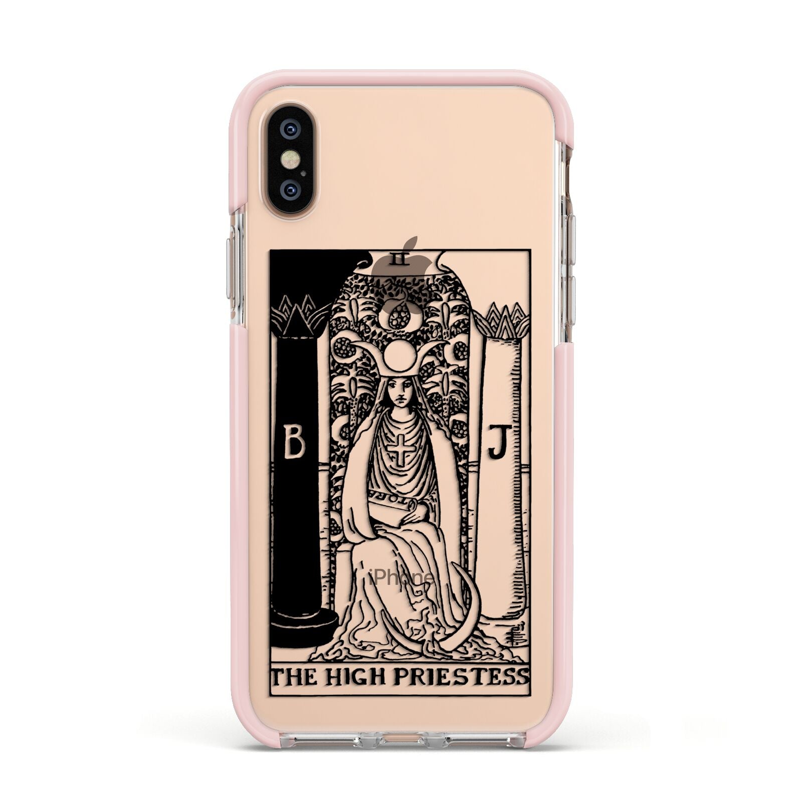 The High Priestess Monochrome Tarot Card Apple iPhone Xs Impact Case Pink Edge on Gold Phone