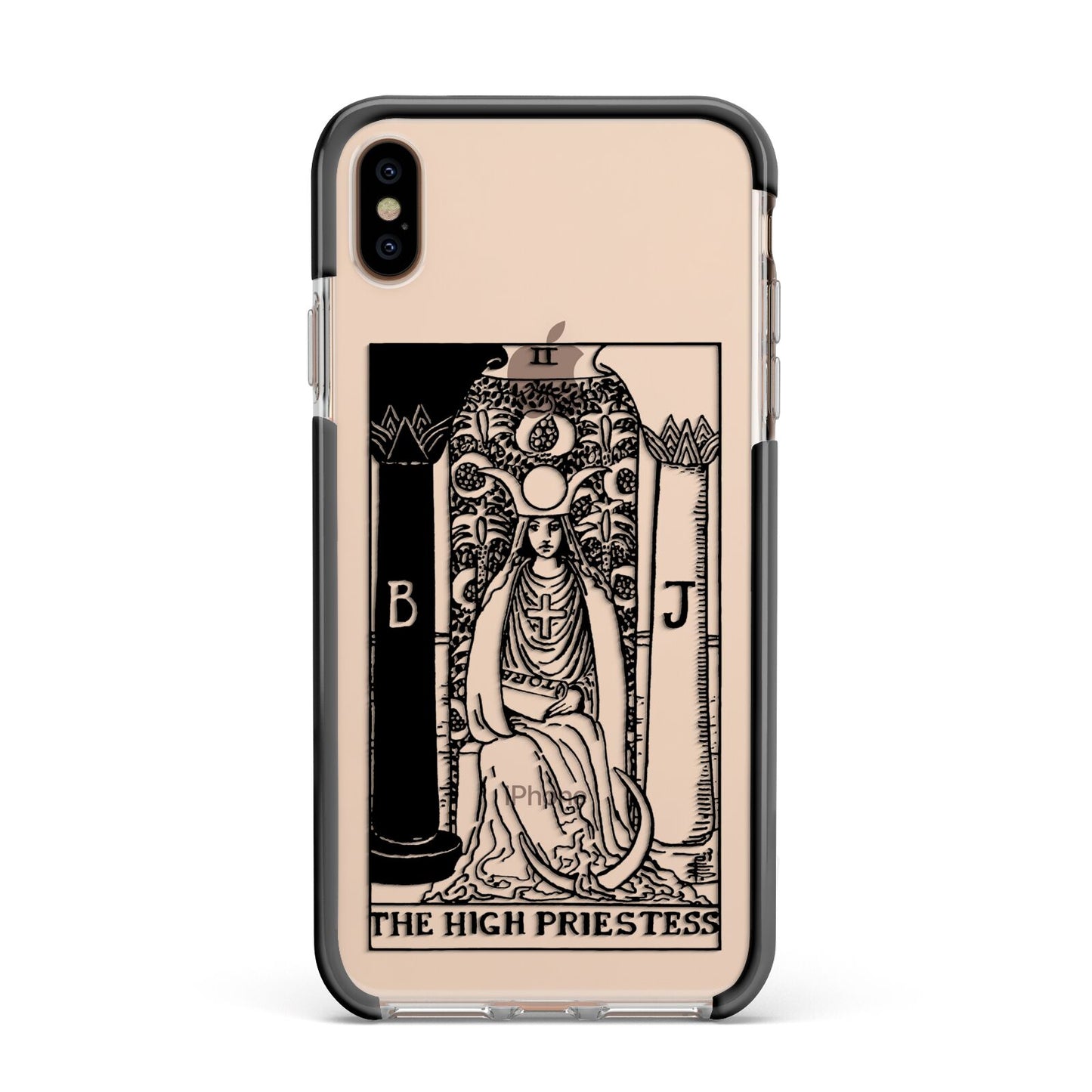 The High Priestess Monochrome Tarot Card Apple iPhone Xs Max Impact Case Black Edge on Gold Phone