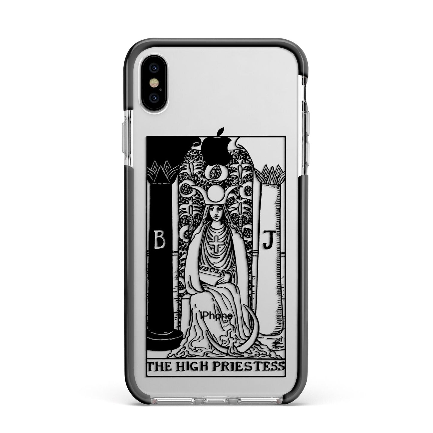 The High Priestess Monochrome Tarot Card Apple iPhone Xs Max Impact Case Black Edge on Silver Phone