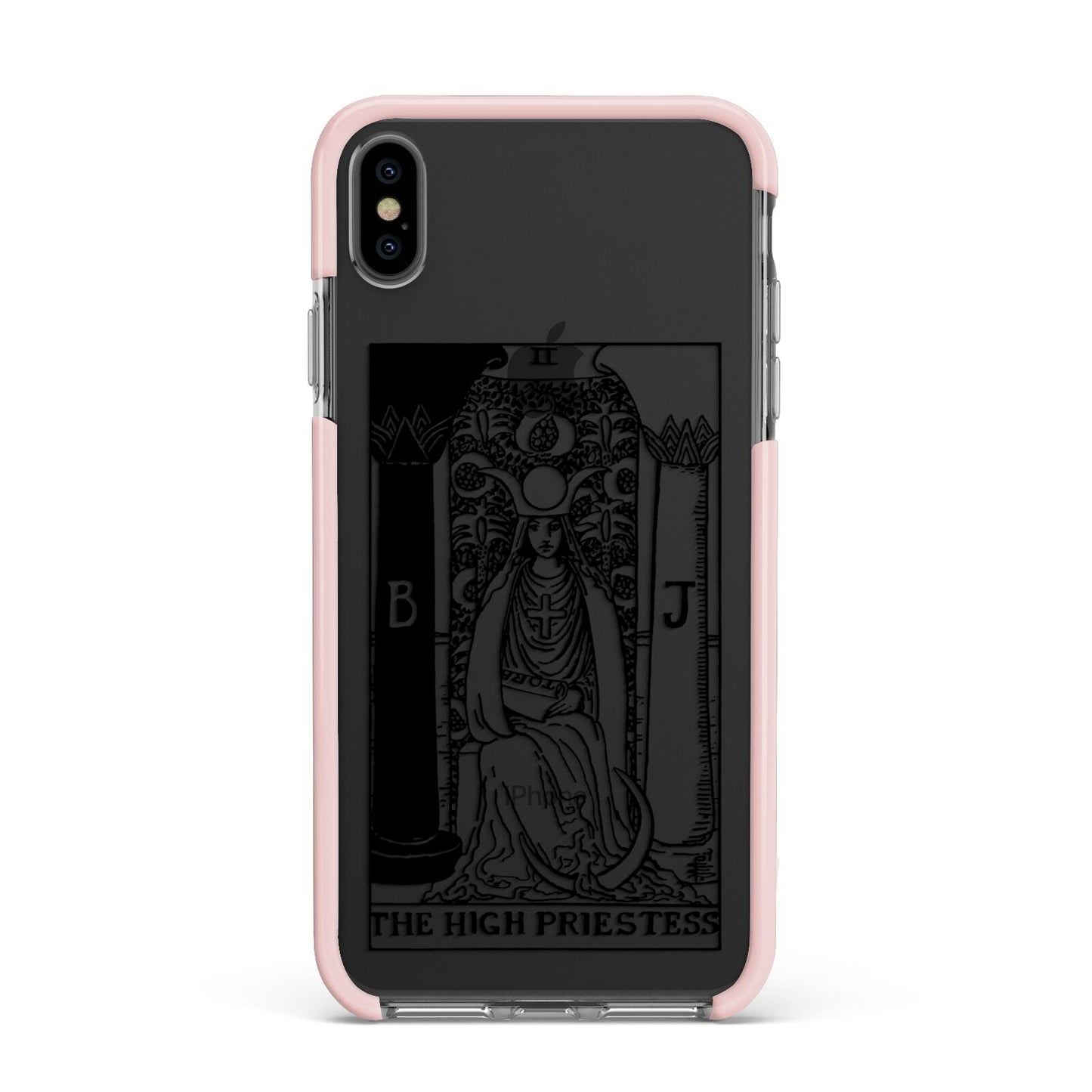 The High Priestess Monochrome Tarot Card Apple iPhone Xs Max Impact Case Pink Edge on Black Phone