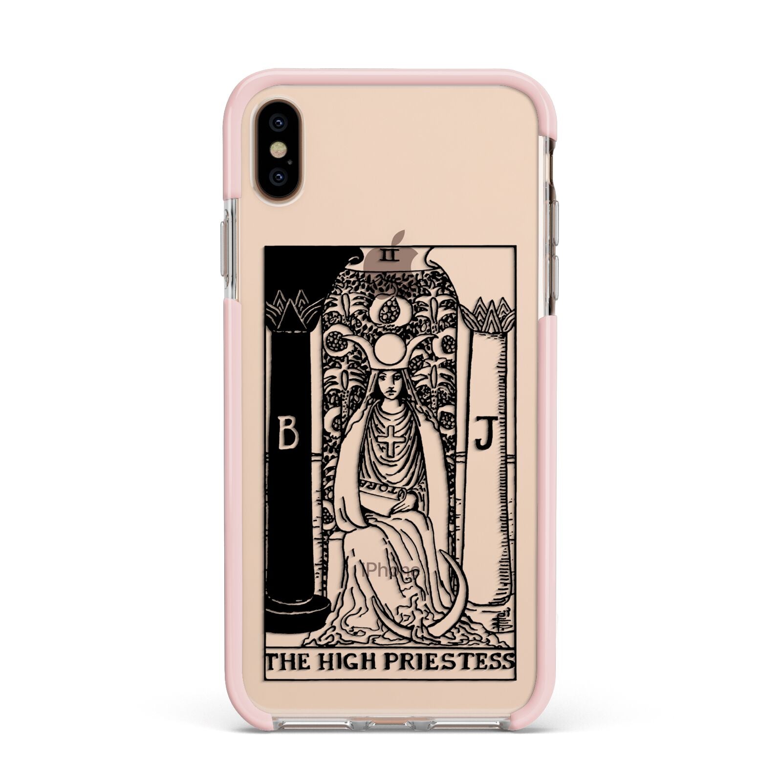 The High Priestess Monochrome Tarot Card Apple iPhone Xs Max Impact Case Pink Edge on Gold Phone