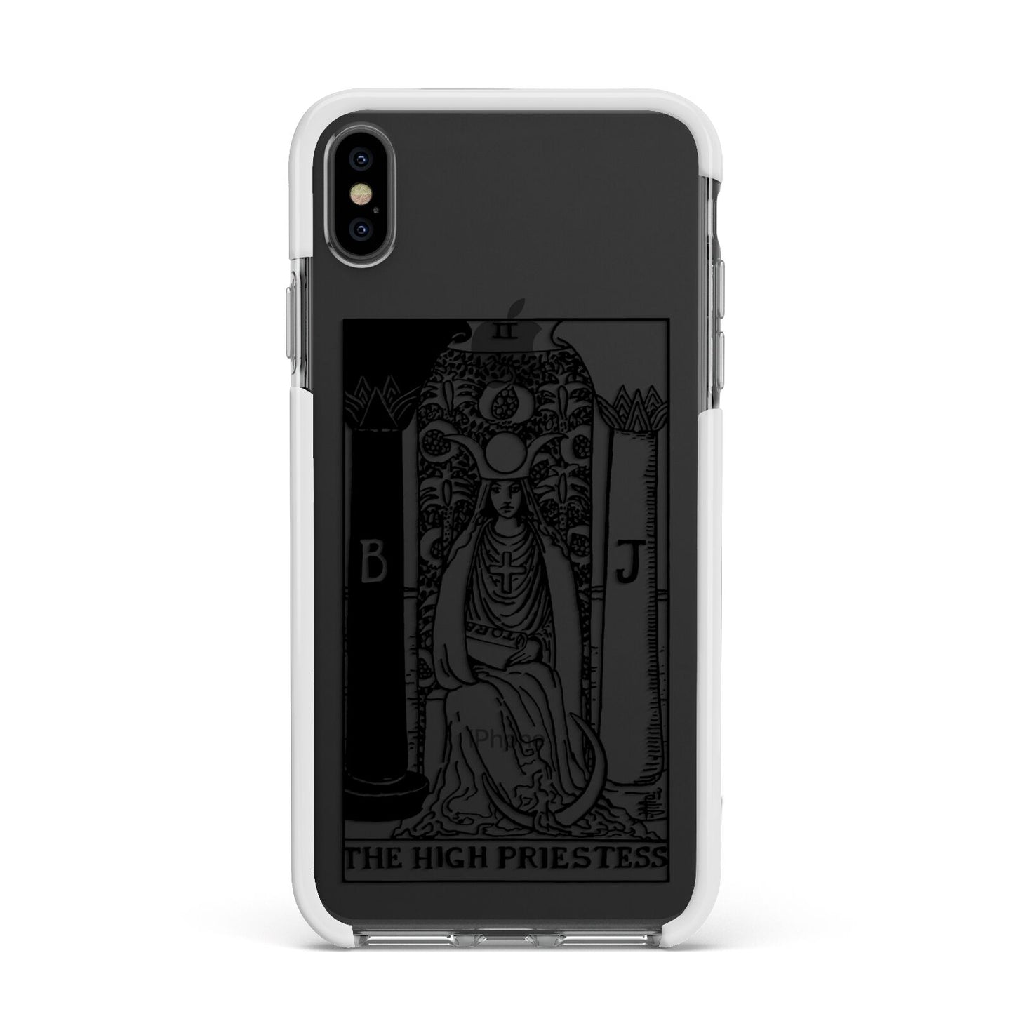 The High Priestess Monochrome Tarot Card Apple iPhone Xs Max Impact Case White Edge on Black Phone